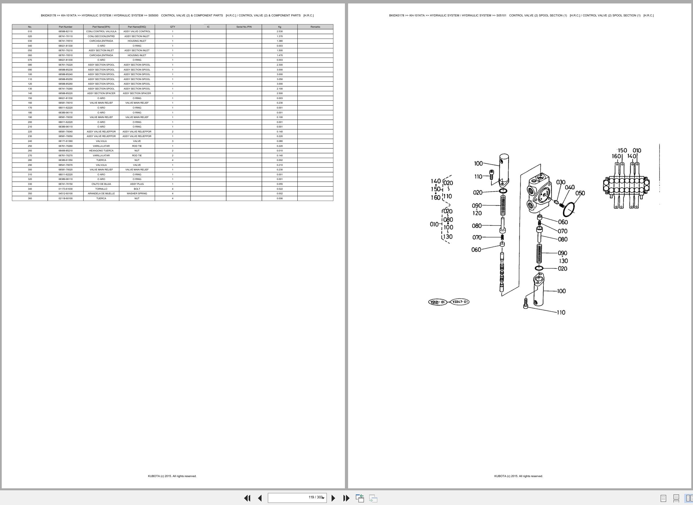 Kubota Excavator KH 101KTA Spare Parts Catalog EN ES (2)