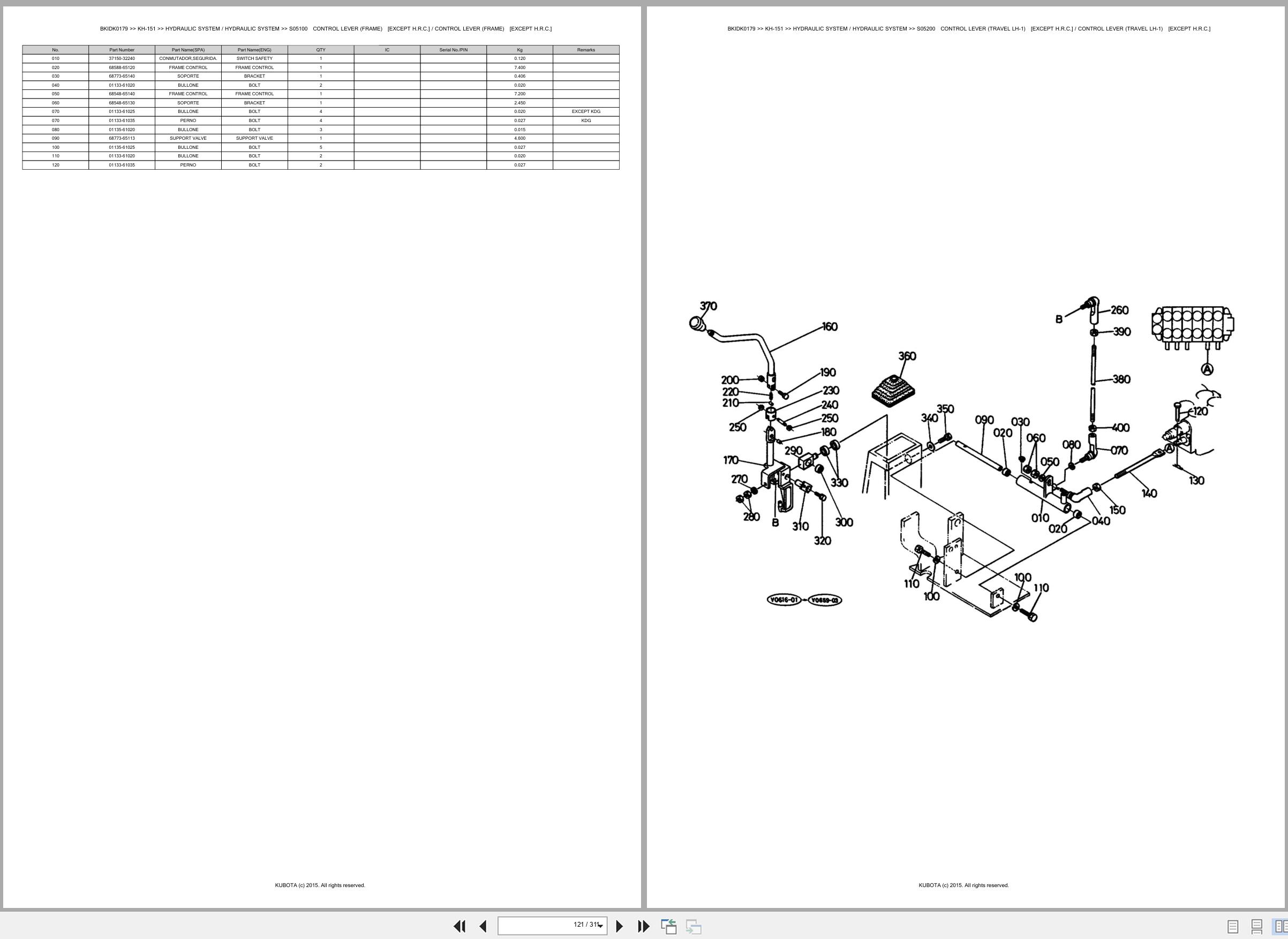 Kubota Excavator KH 151 Spare Parts Catalog EN ES (2)