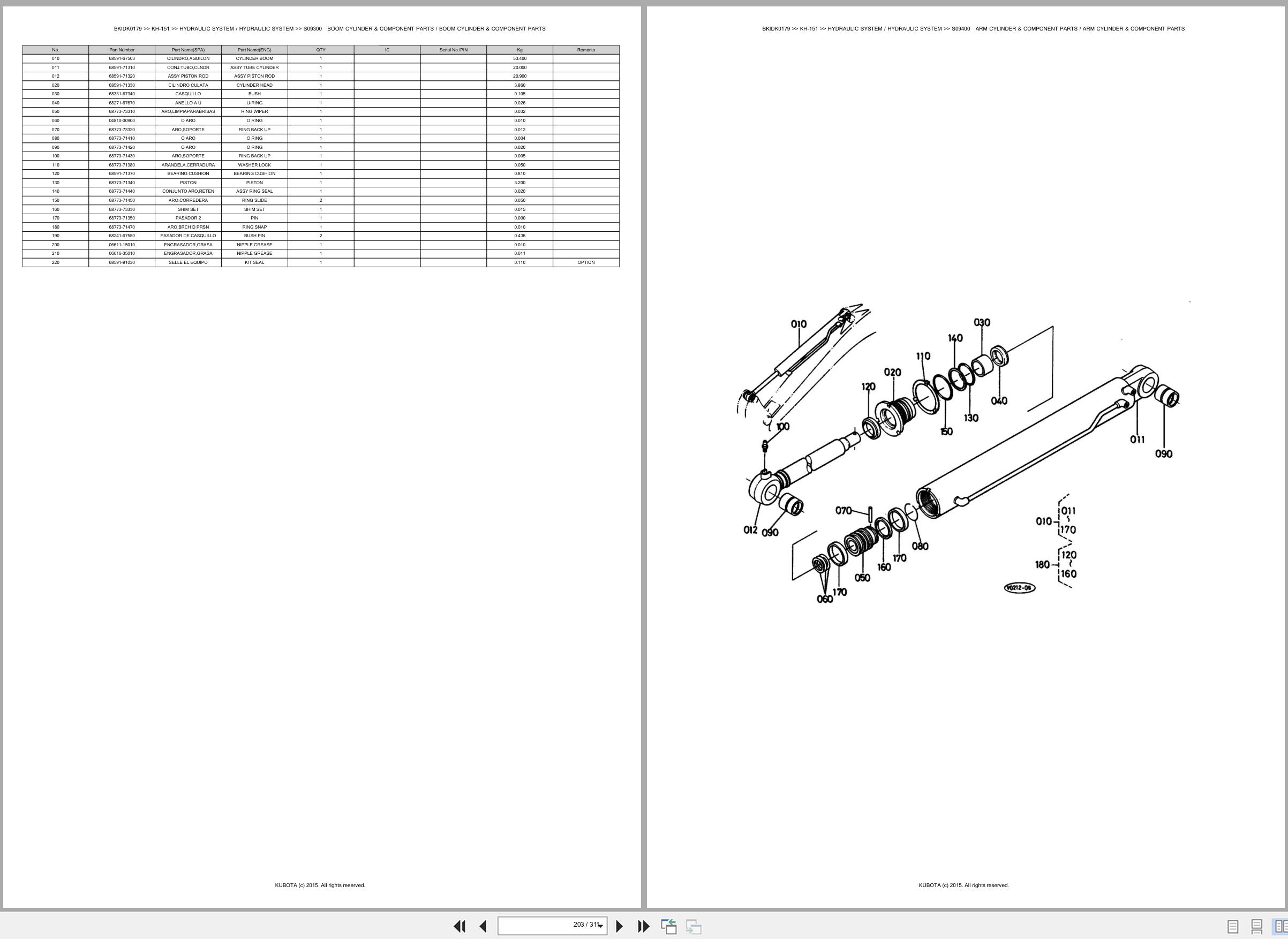 Kubota Excavator KH 151 Spare Parts Catalog EN ES (3)