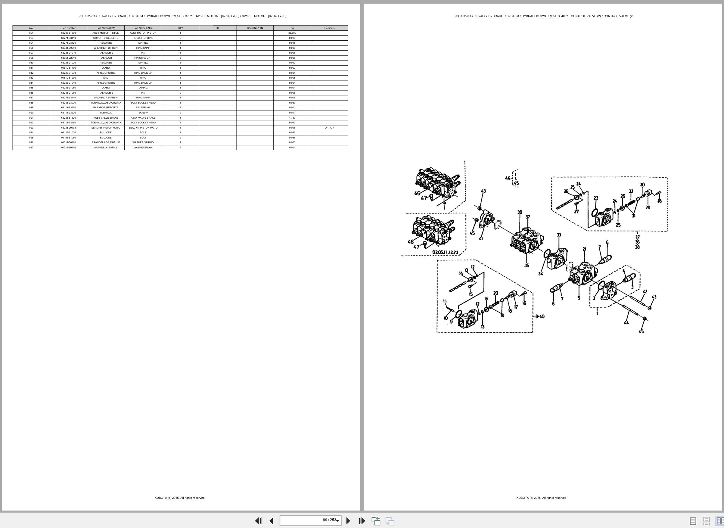 Kubota Excavator KH 28 Spare Parts Catalog EN ES (2)