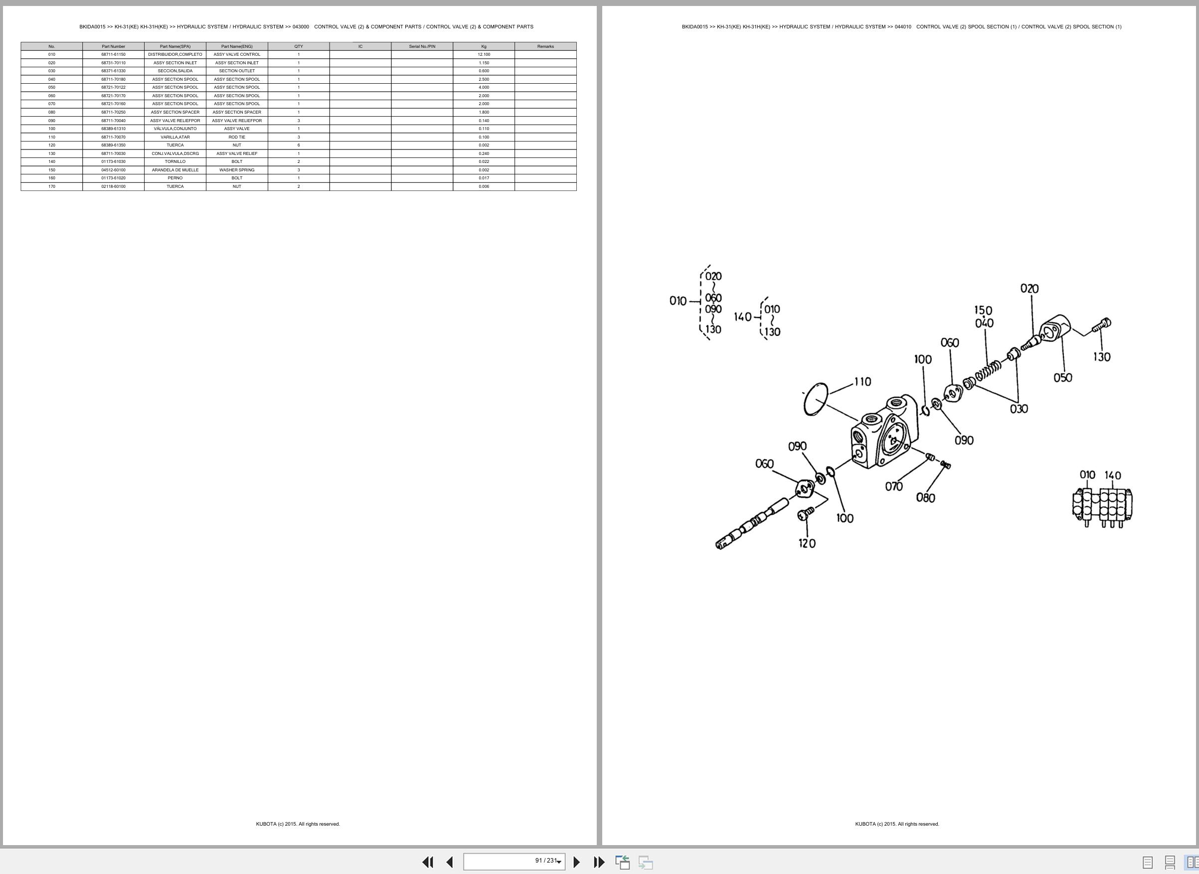 Kubota Excavator KH 31 KH 31KE KH 31H KH 31HKE Spare Parts Catalog EN ES (2)