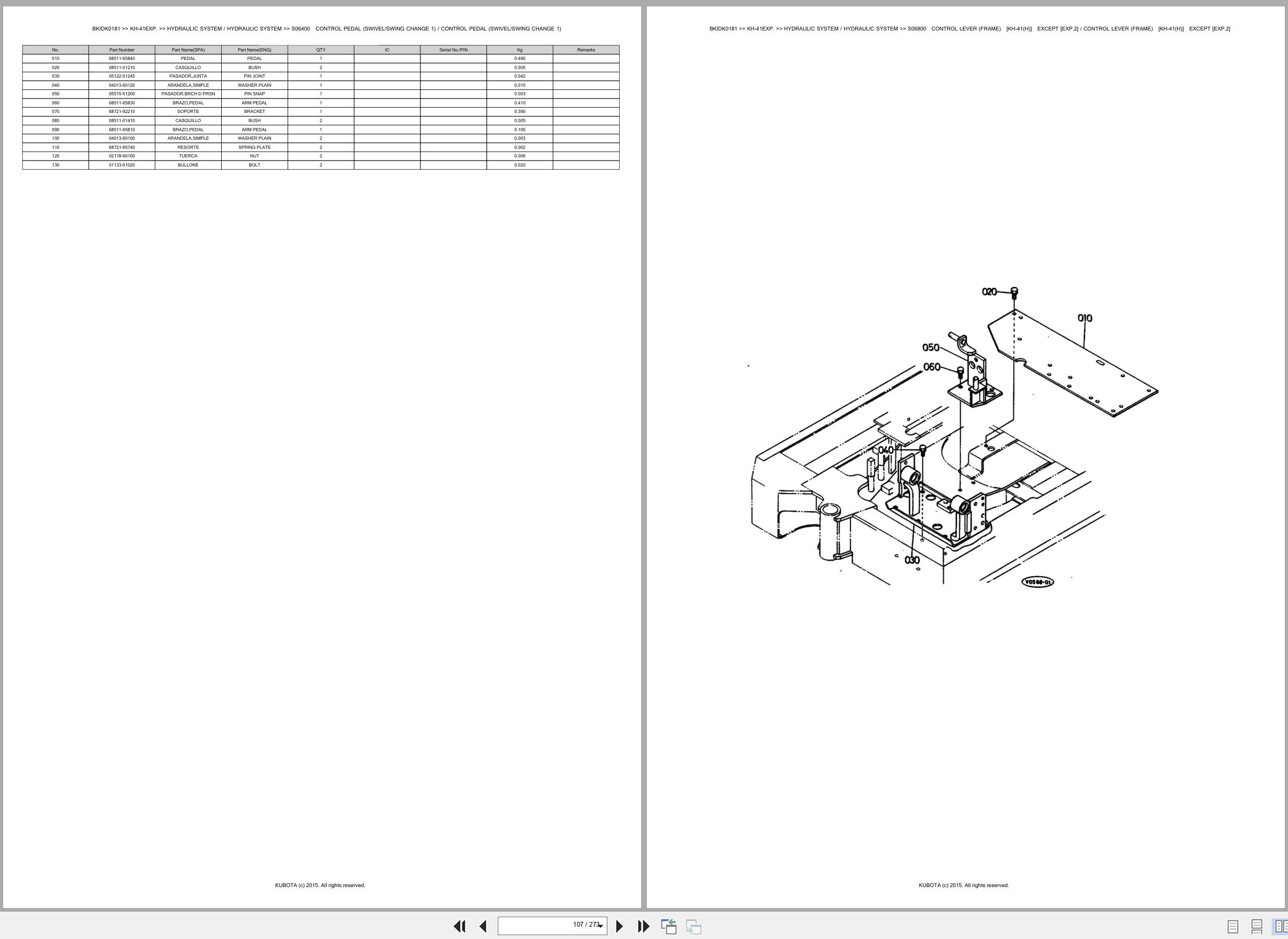 Kubota Excavator KH 41EXP Spare Parts Catalog EN ES (2)