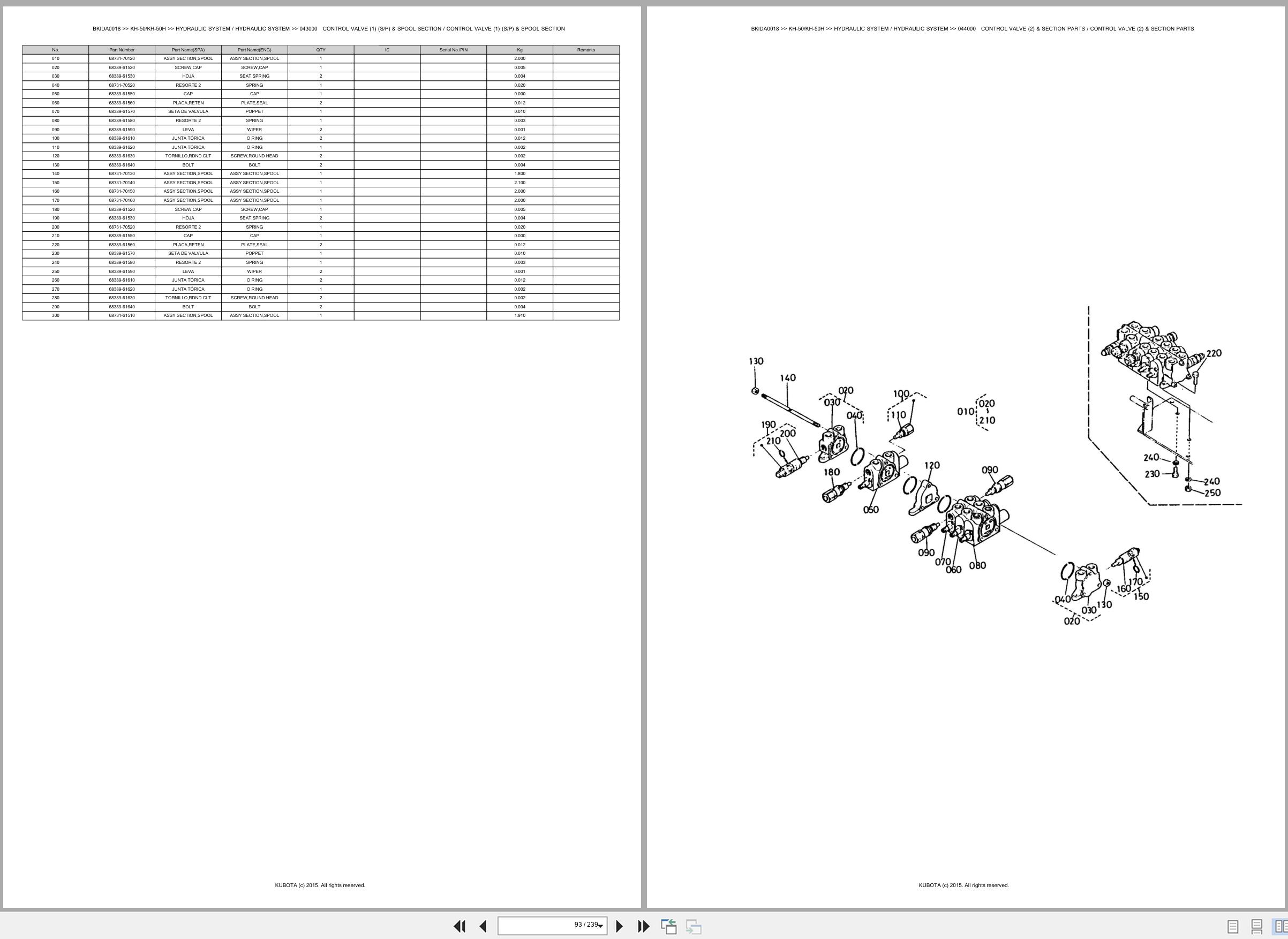 Kubota Excavator KH 50 KH 50H Spare Parts Catalog EN ES (2)