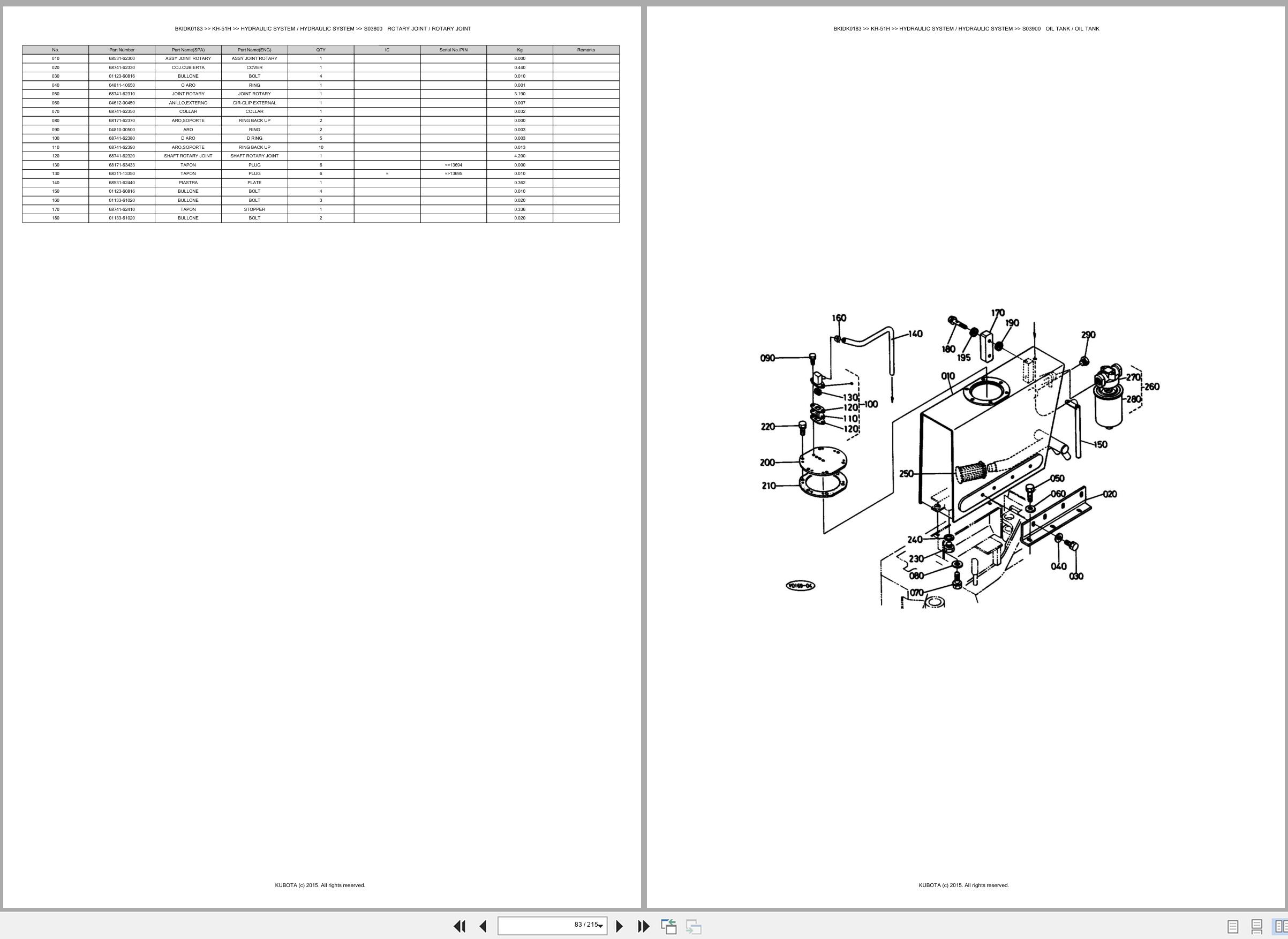 Kubota Excavator KH 51H Spare Parts Catalog EN ES (2)