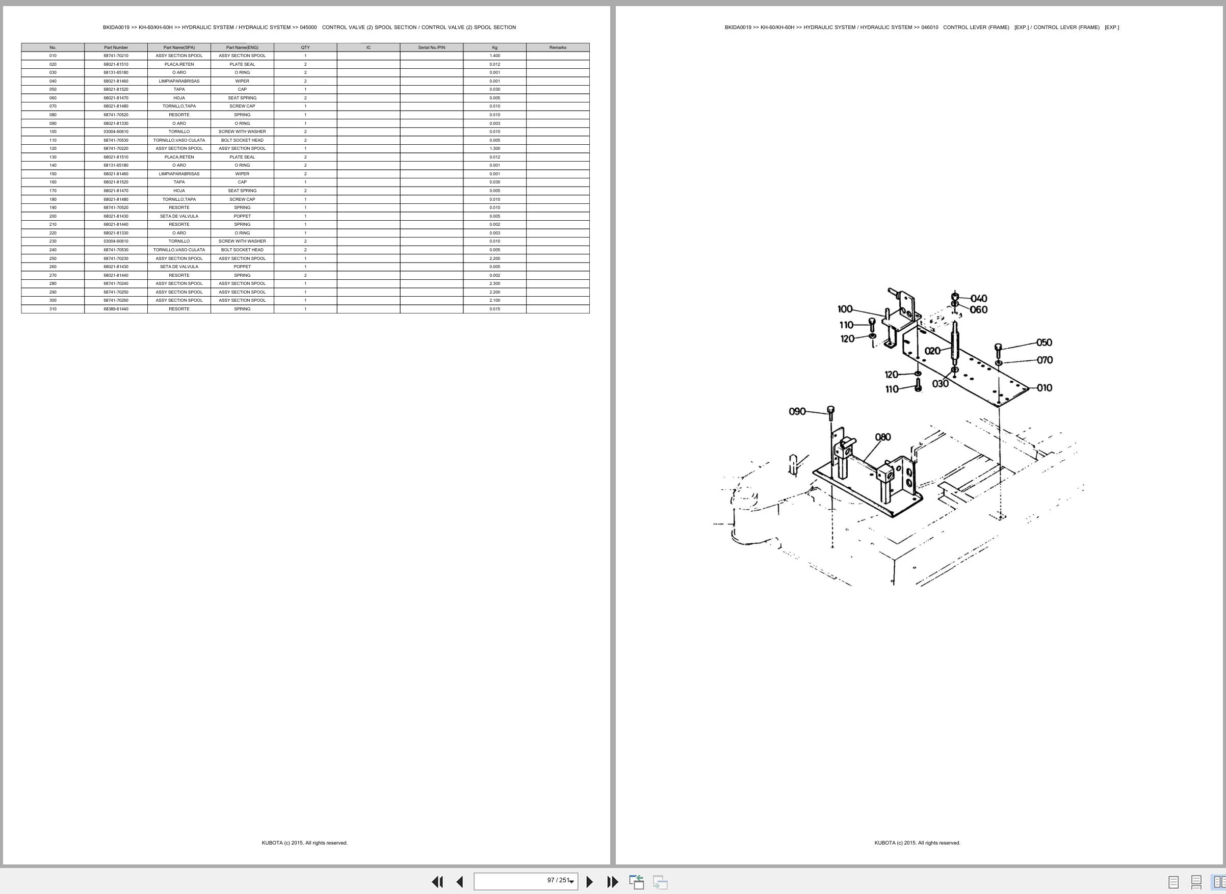 Kubota Excavator KH 60 KH 60H Spare Parts Catalog EN ES (2)