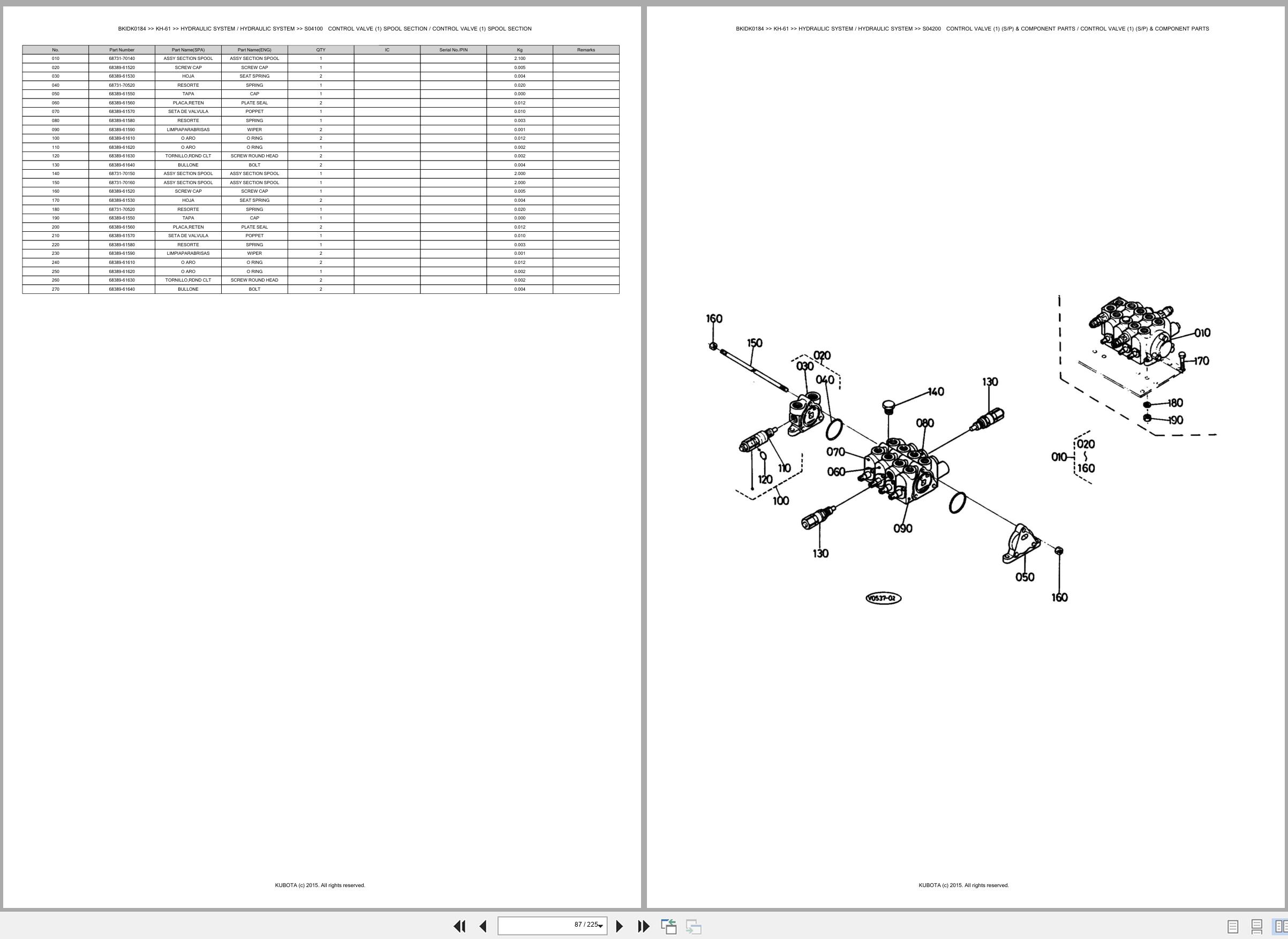 Kubota Excavator KH 61 Spare Parts Catalog EN ES (2)
