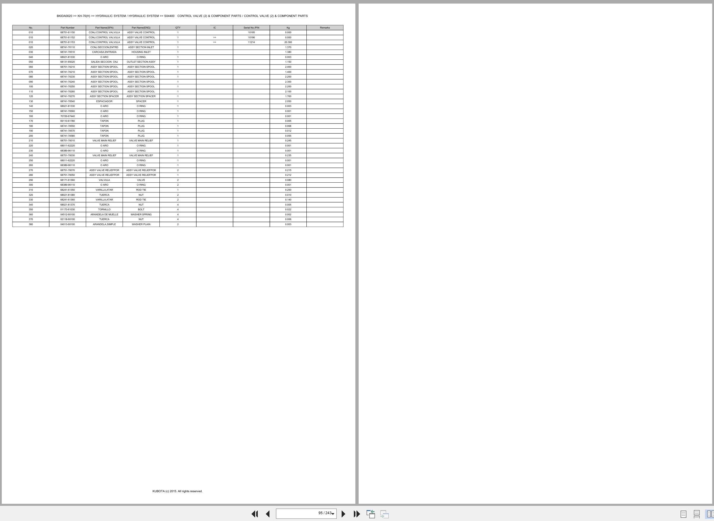 Kubota Excavator KH 70 KH 70H Spare Parts Catalog EN ES (2)