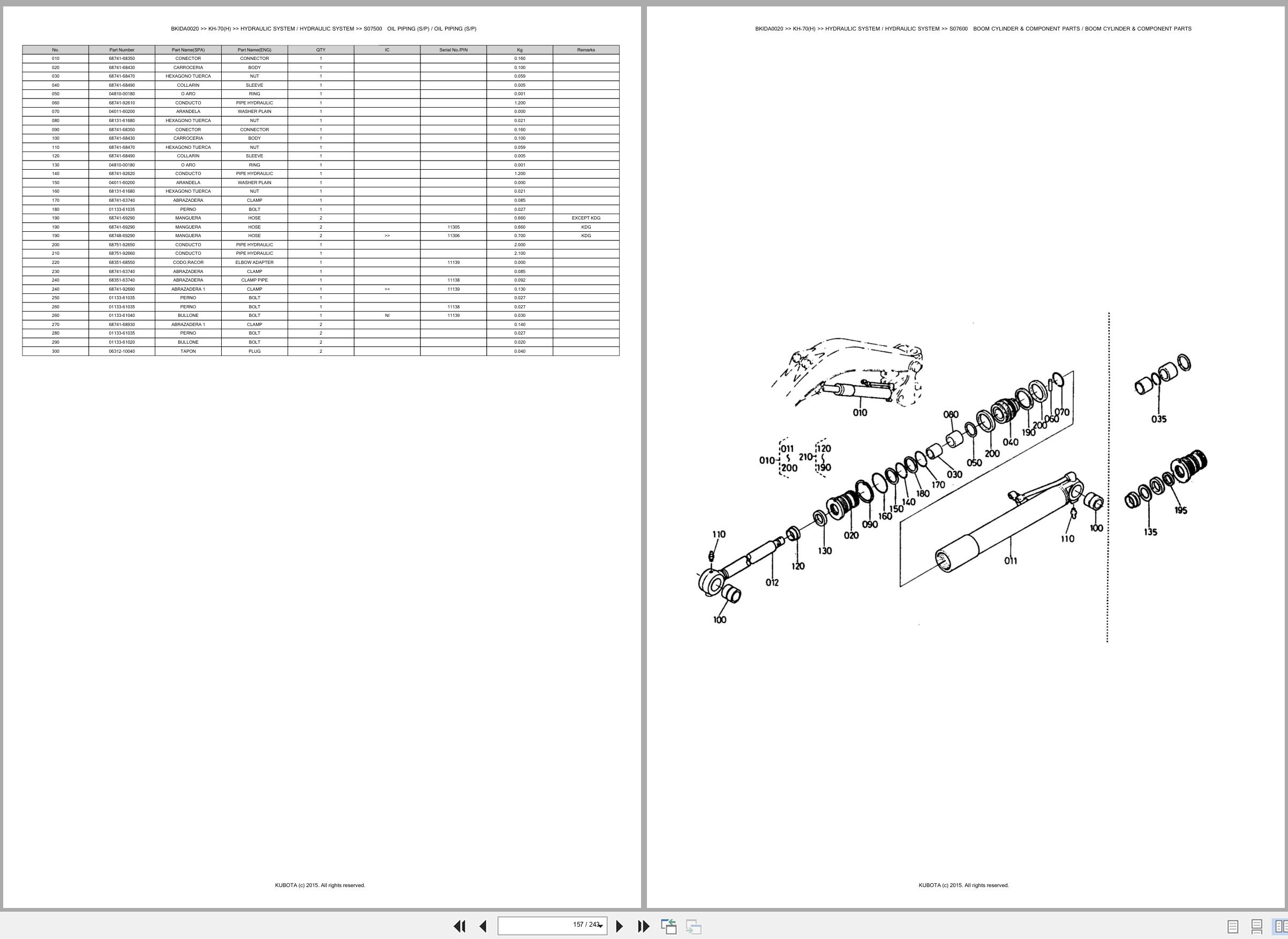 Kubota Excavator KH 70 KH 70H Spare Parts Catalog EN ES (3)