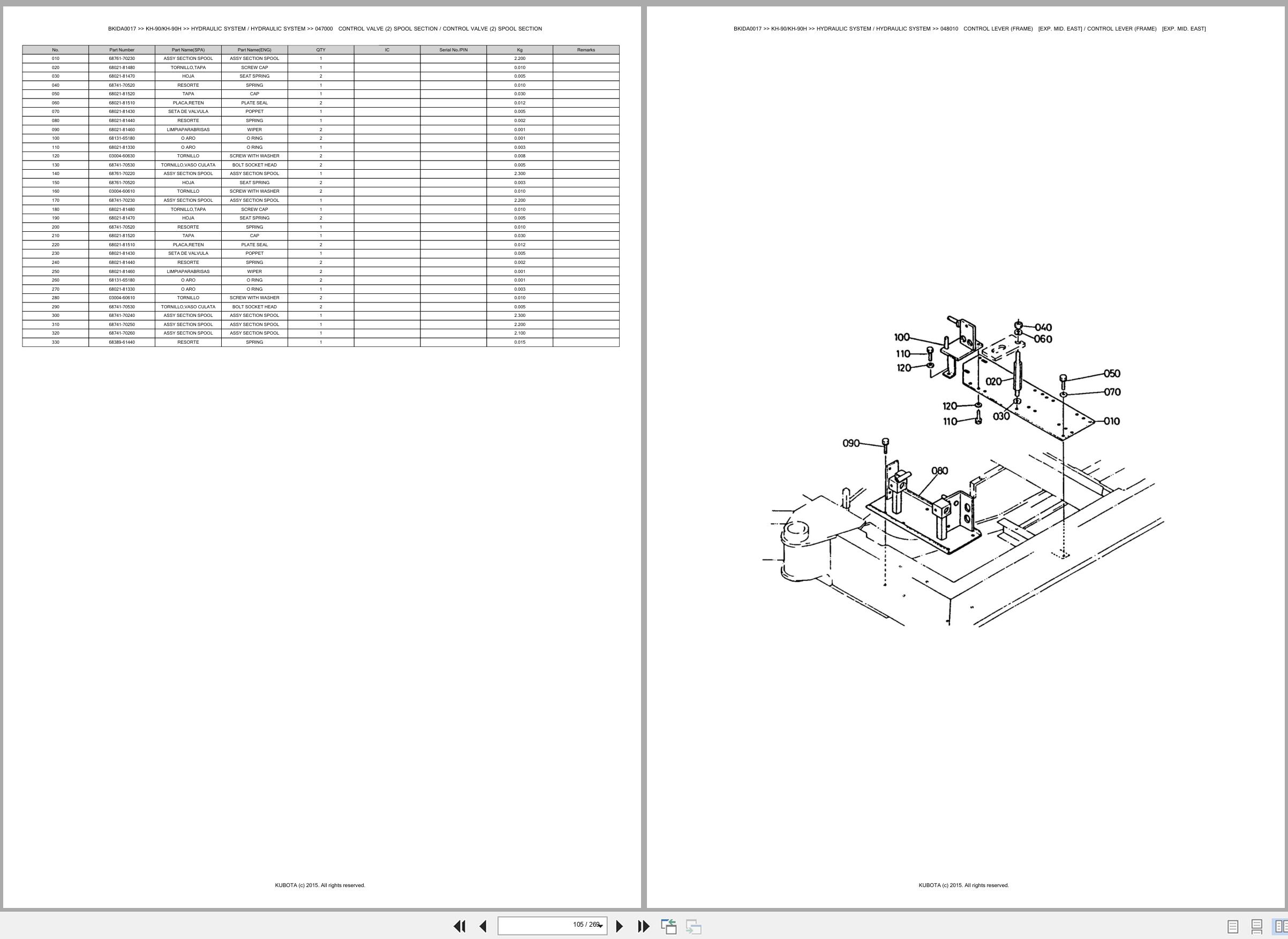 Kubota Excavator KH 90 KH 90H Spare Parts Catalog EN ES (2)
