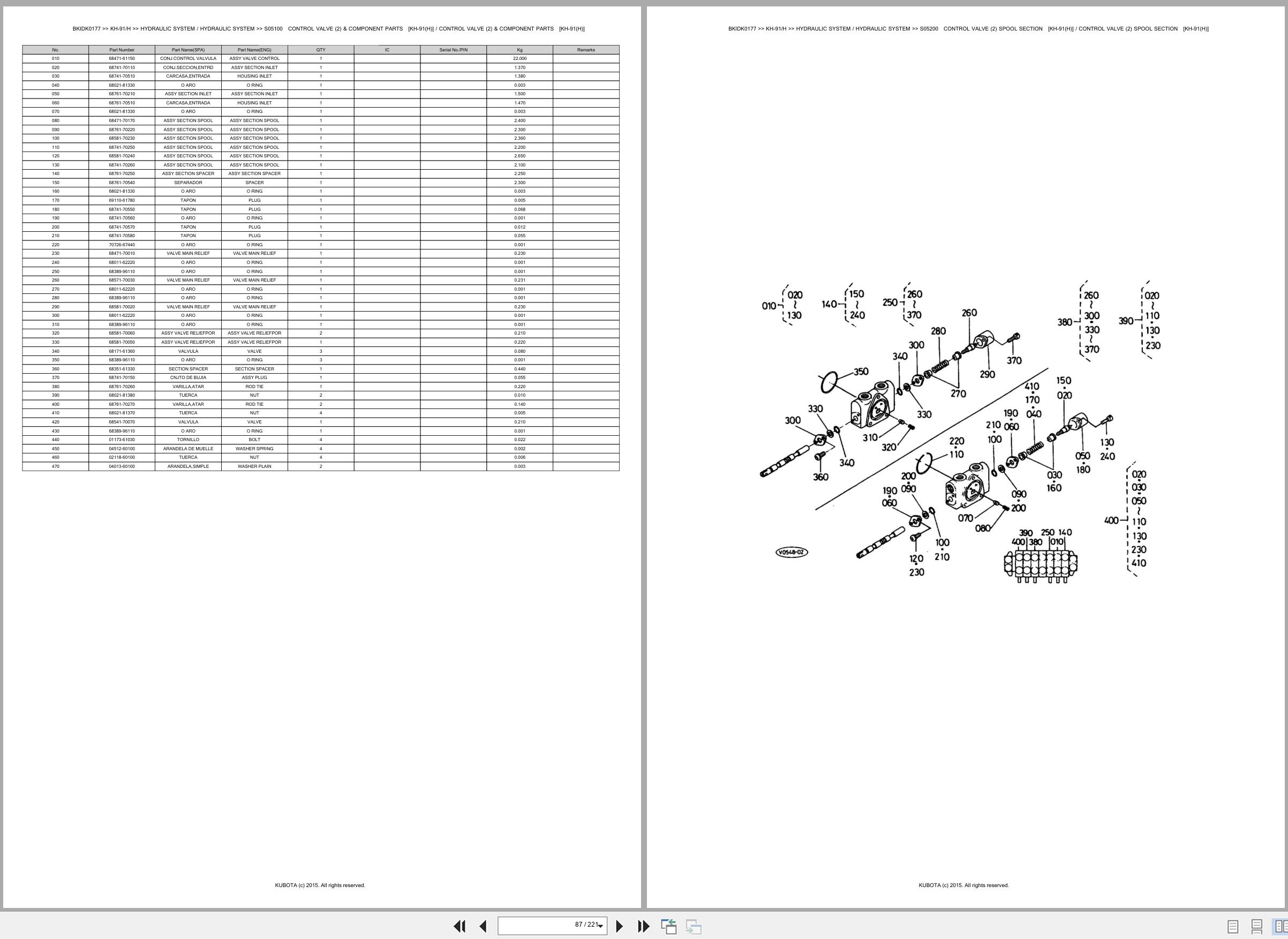 Kubota Excavator KH 91 KH 91H Spare Parts Catalog EN ES (2)