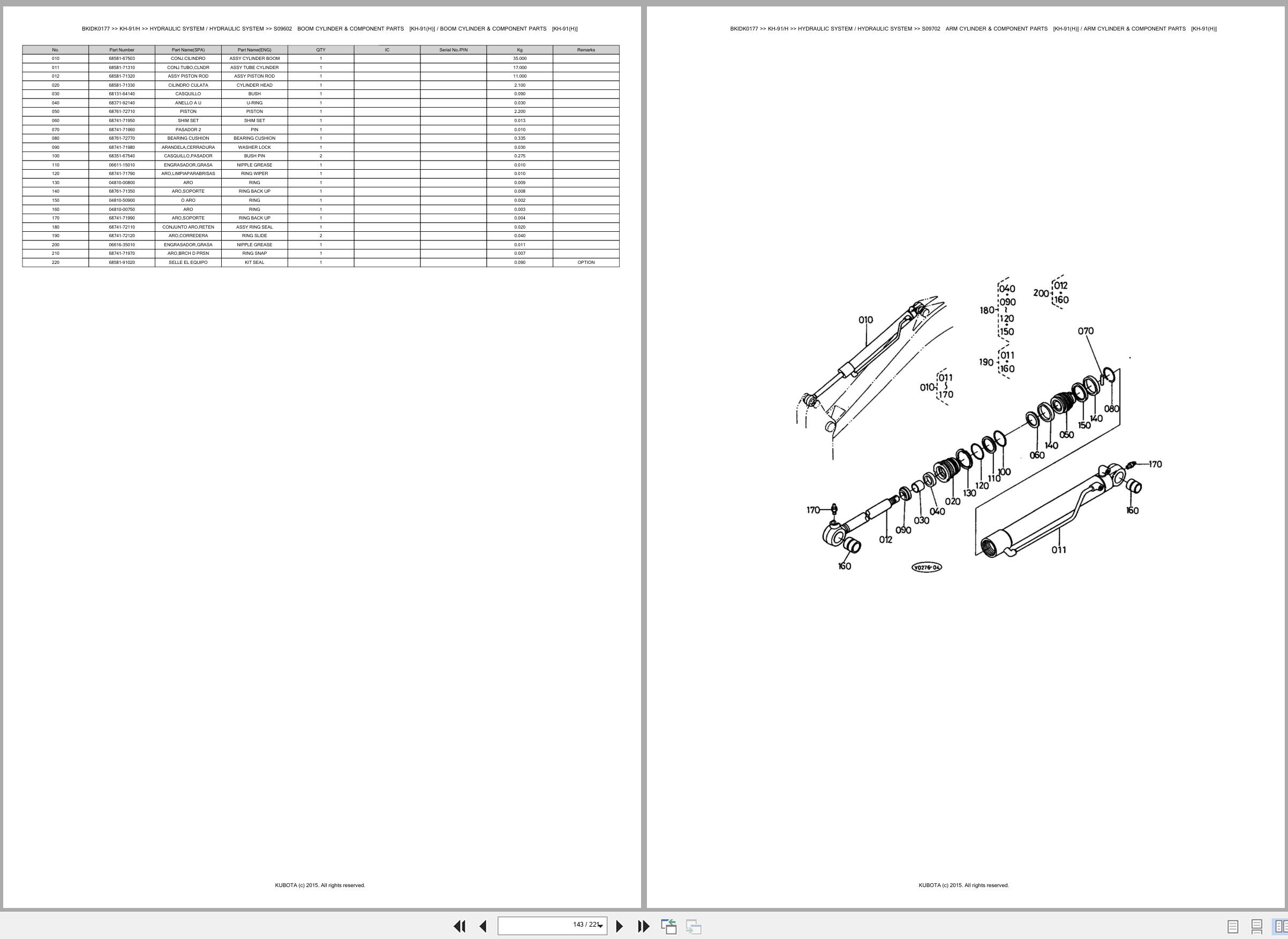 Kubota Excavator KH 91 KH 91H Spare Parts Catalog EN ES (3)