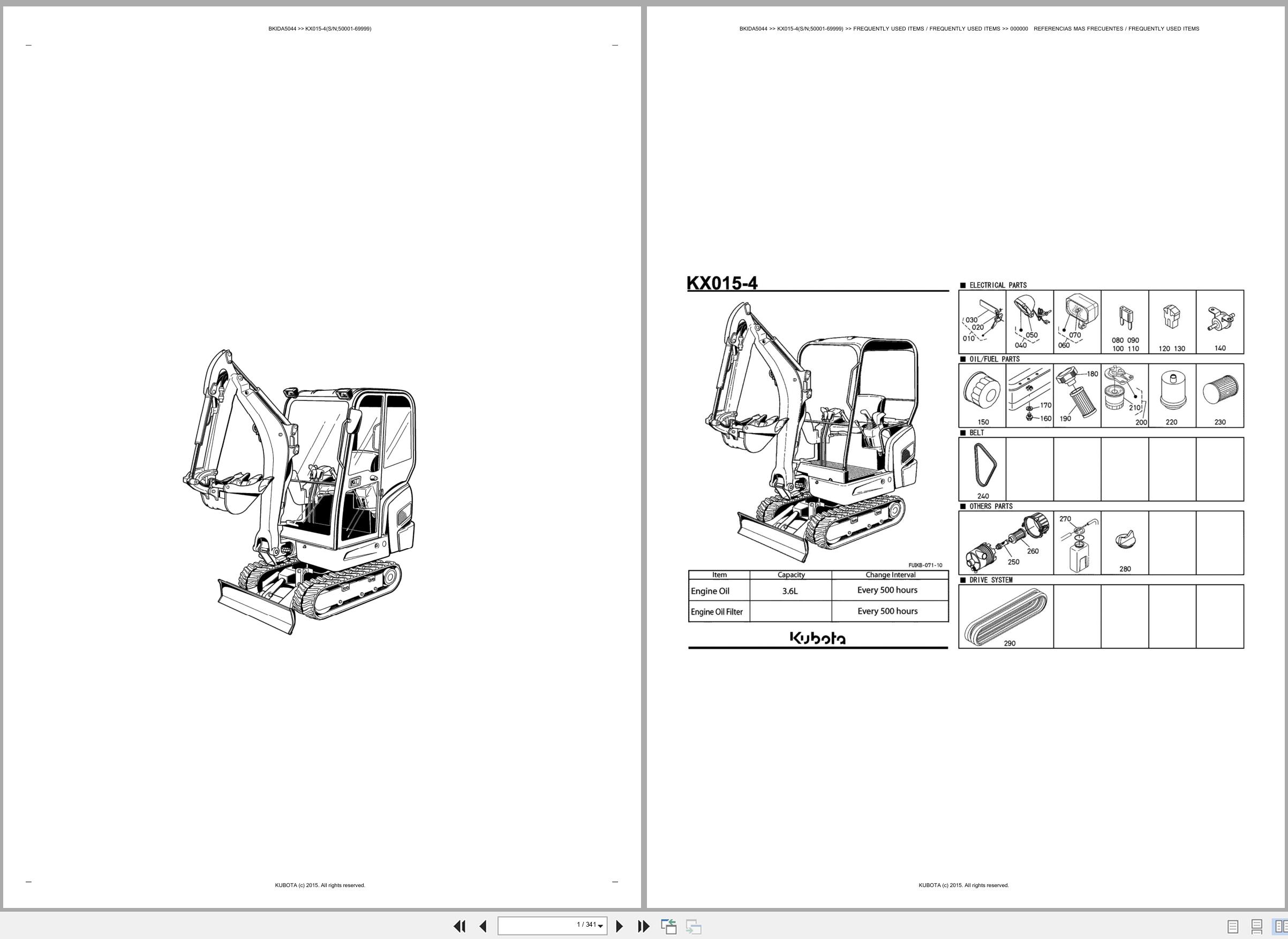 Kubota Excavator KX015 4 50001 69999 Spare Parts Catalog EN ES (1)