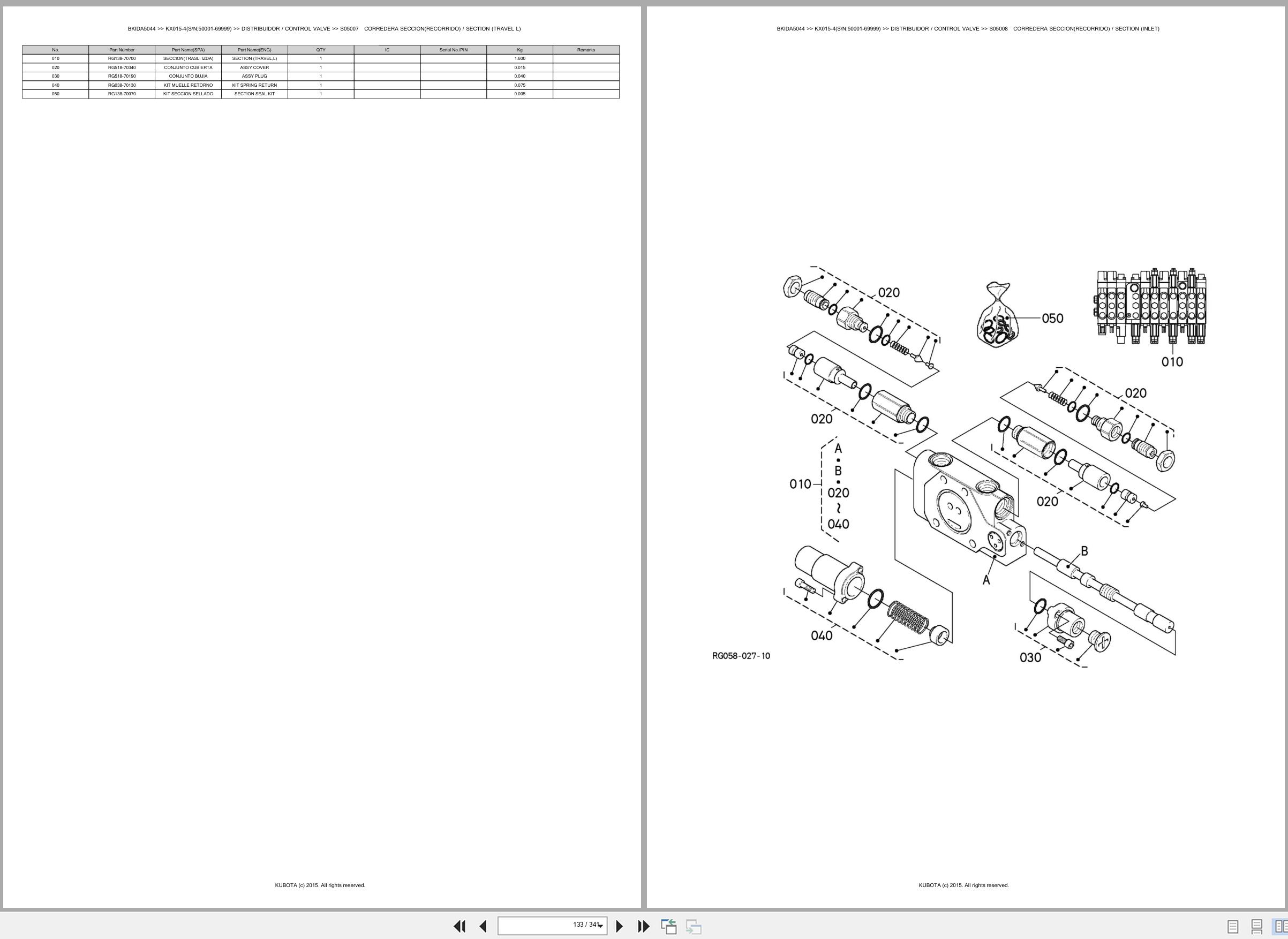 Kubota Excavator KX015 4 50001 69999 Spare Parts Catalog EN ES (2)