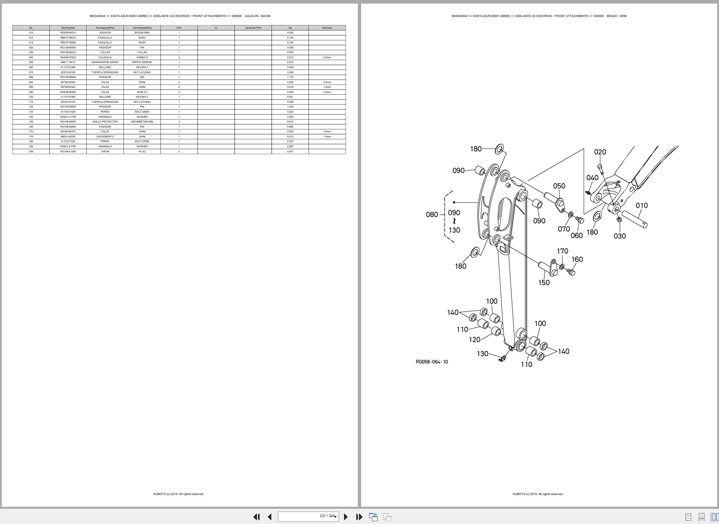 Kubota Excavator KX015 4 50001 69999 Spare Parts Catalog EN ES (3)