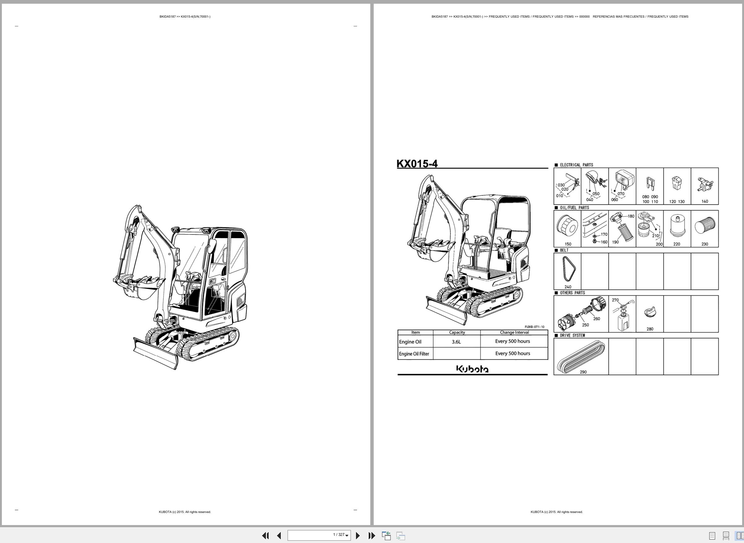 Kubota Excavator KX015 4 70001 Spare Parts Catalog EN ES (1)