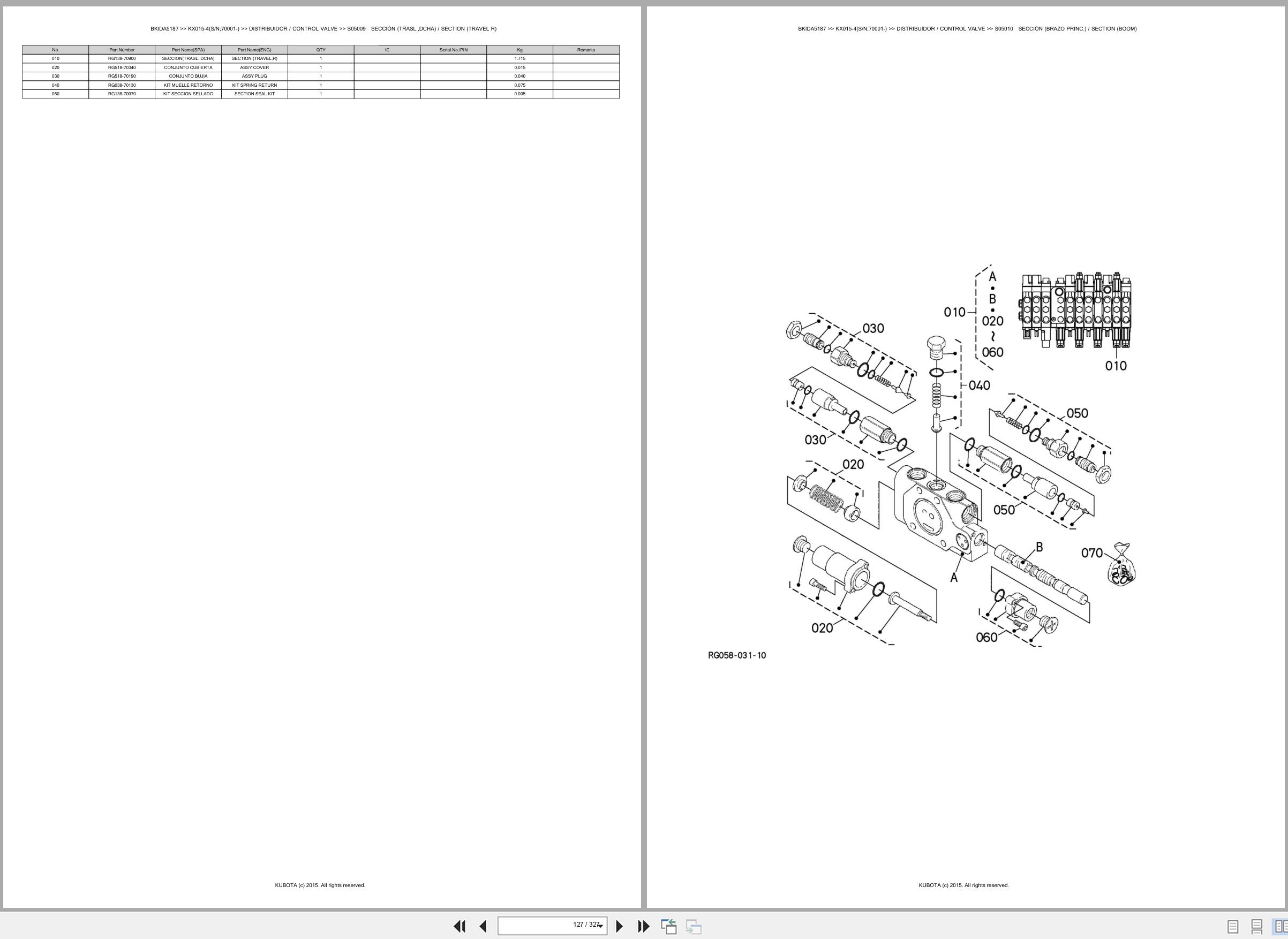 Kubota Excavator KX015 4 70001 Spare Parts Catalog EN ES (2)