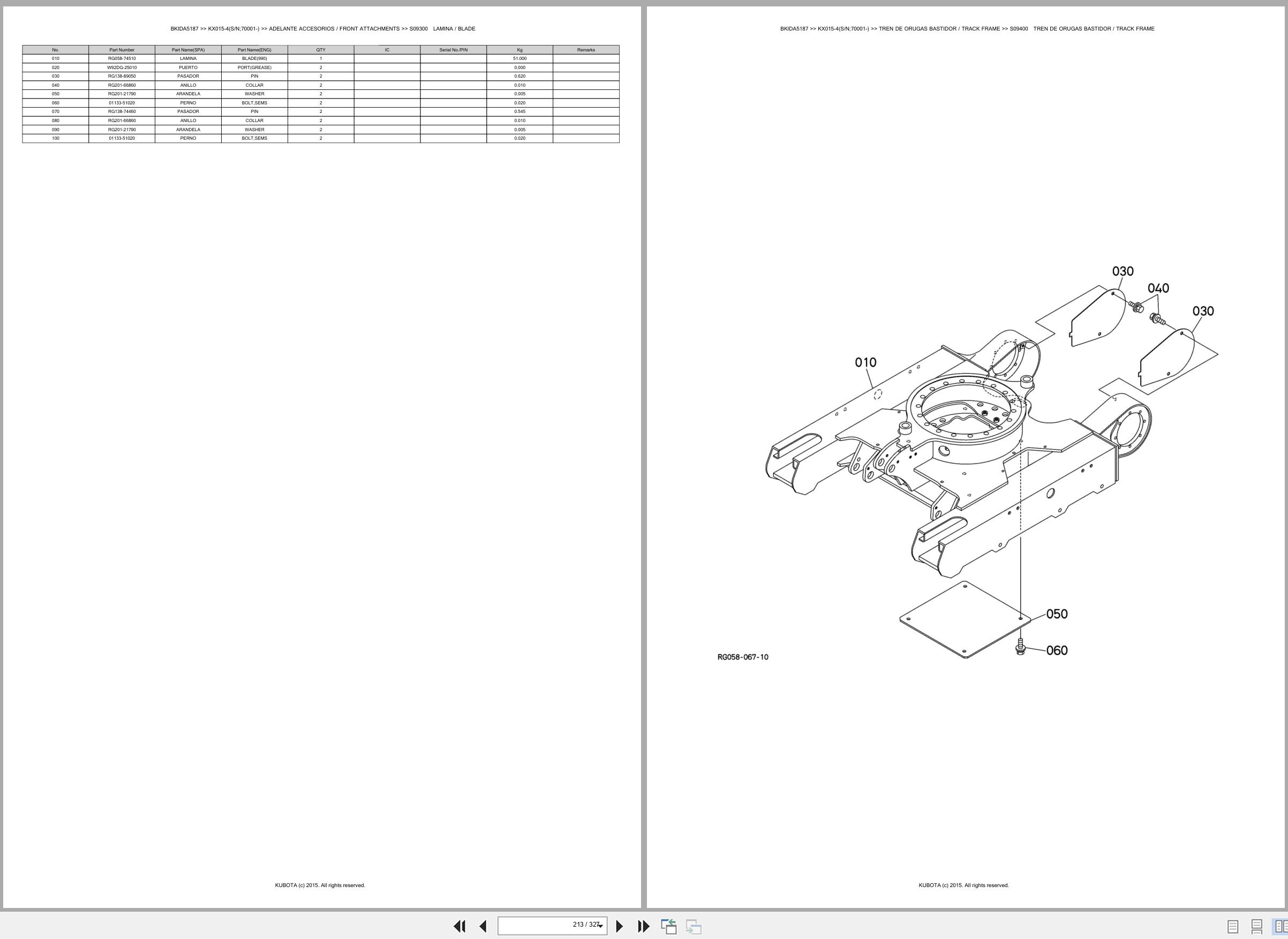 Kubota Excavator KX015 4 70001 Spare Parts Catalog EN ES (3)