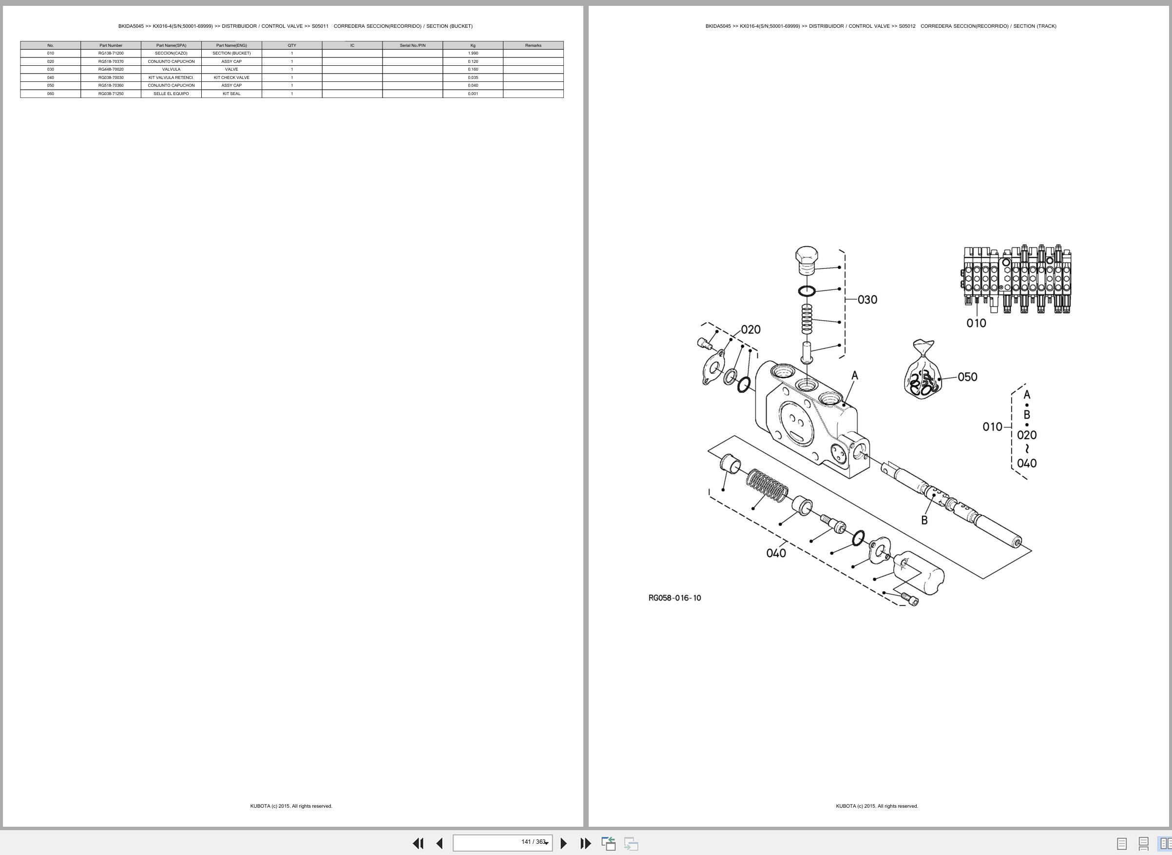 Kubota Excavator KX016 4 50001 69999 Spare Parts Catalog EN ES (2)