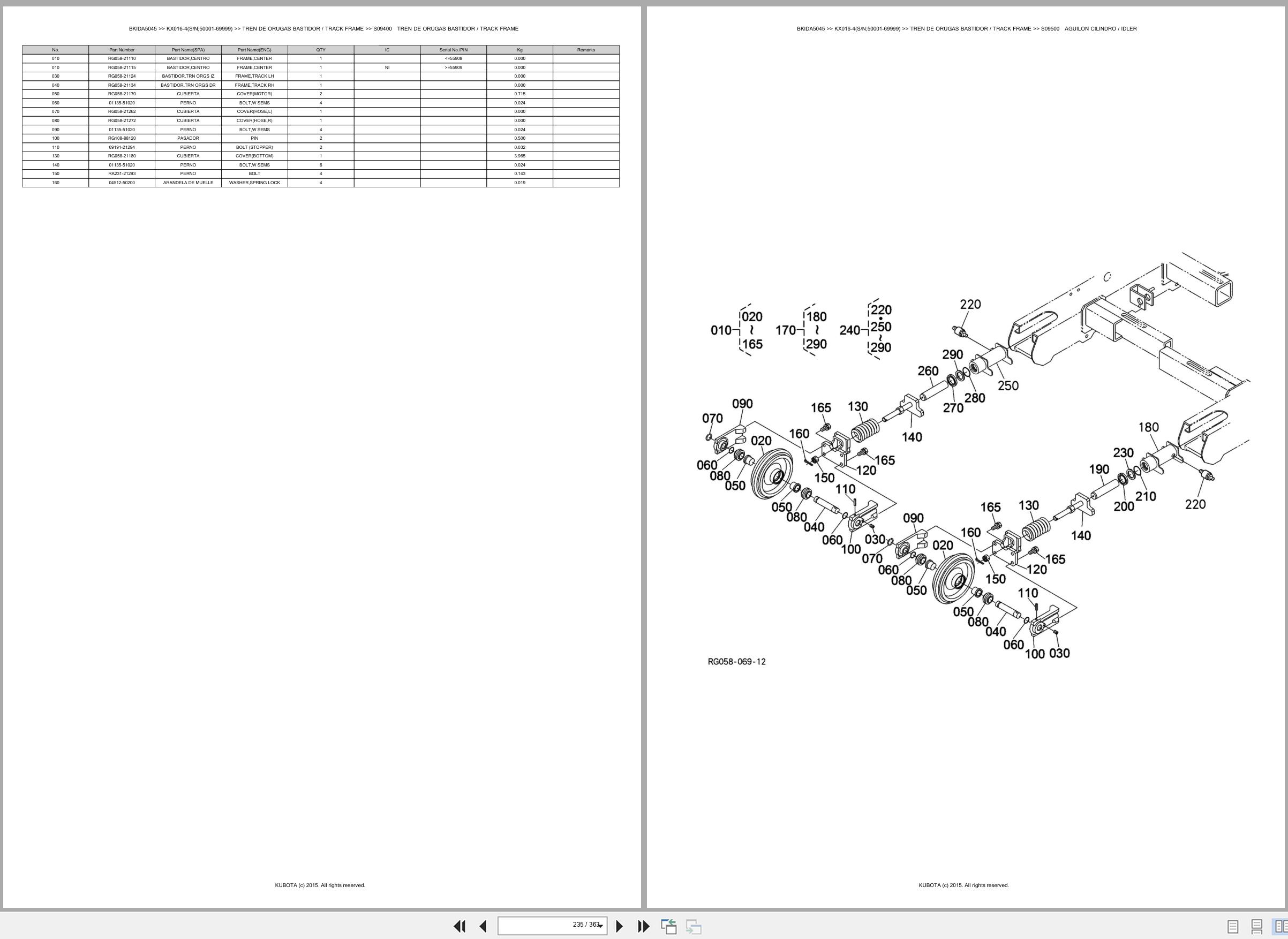 Kubota Excavator KX016 4 50001 69999 Spare Parts Catalog EN ES (3)