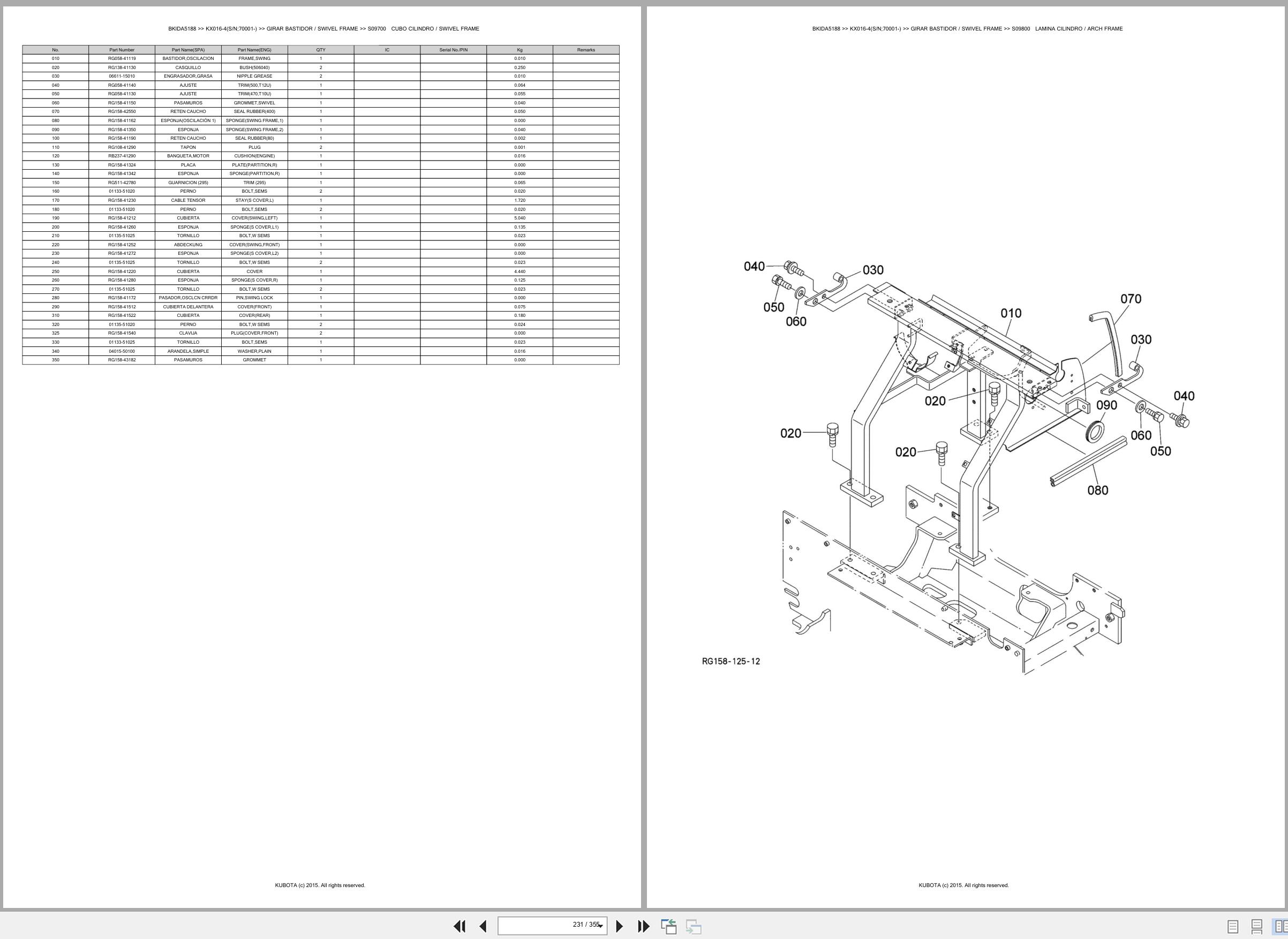 Kubota Excavator KX016 4 70001 Spare Parts Catalog EN ES (3)