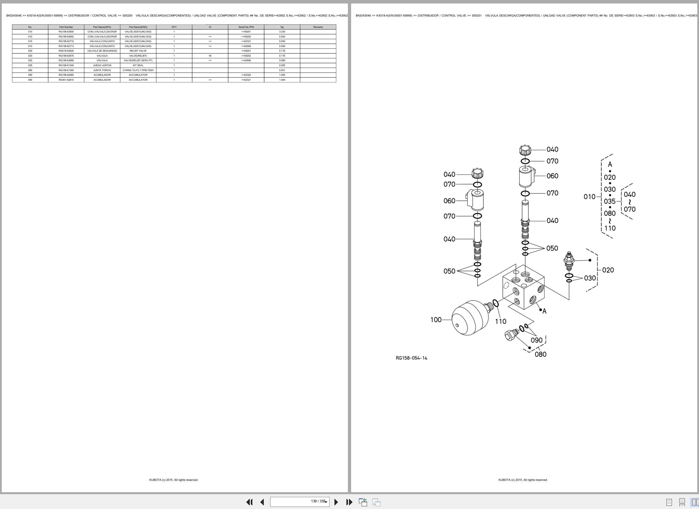 Kubota Excavator KX018 4 50001 69999 Spare Parts Catalog EN ES (2)