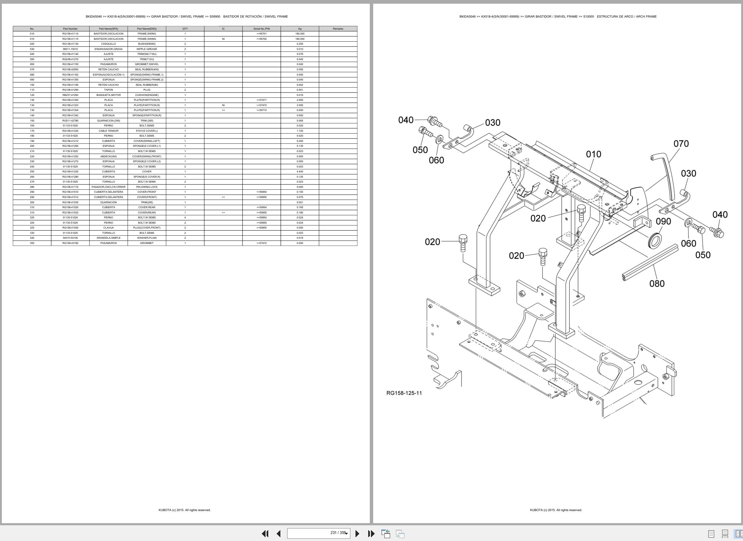 Kubota Excavator KX018 4 50001 69999 Spare Parts Catalog EN ES (3)