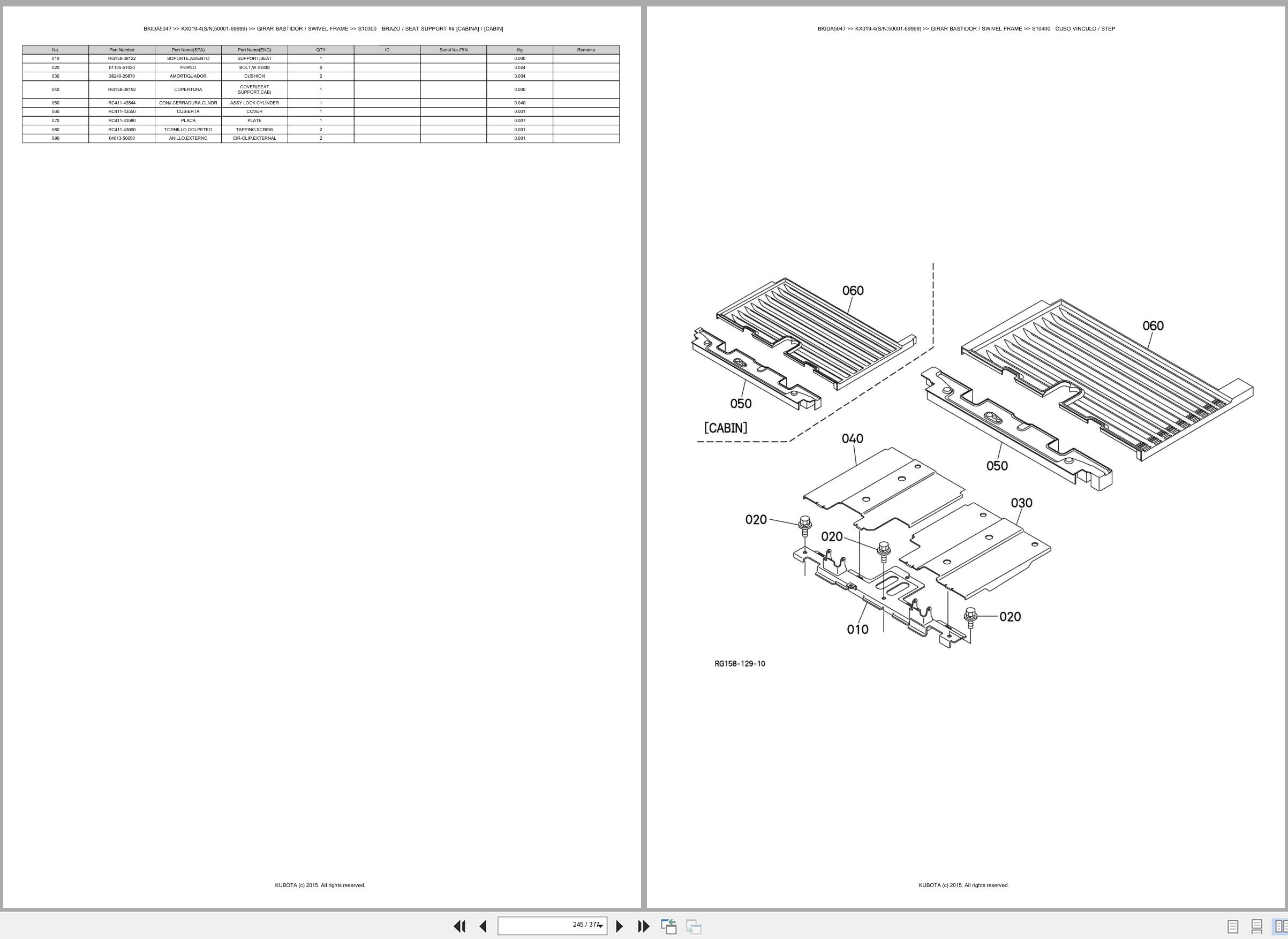 Kubota Excavator KX019 4 50001 69999 Spare Parts Catalog EN ES (3)