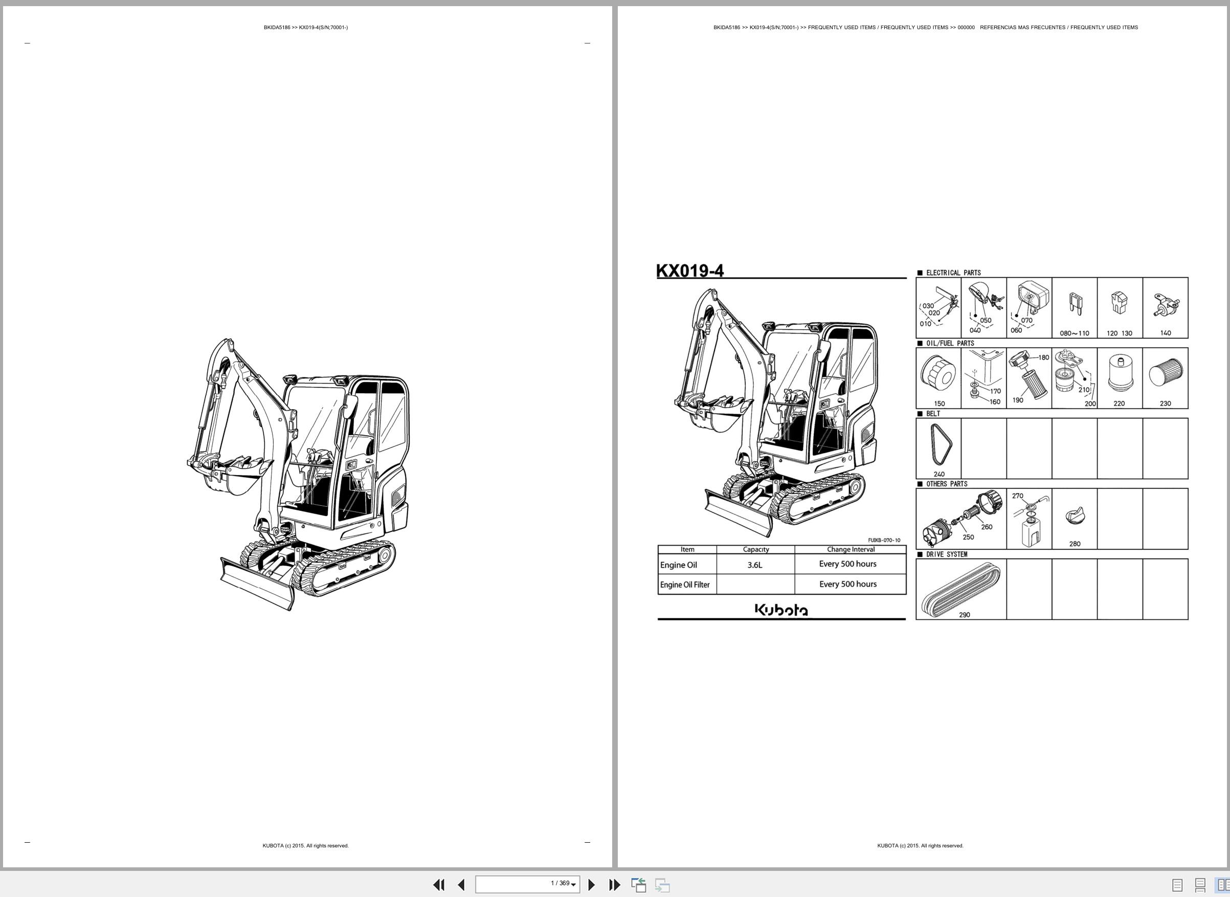 Kubota Excavator KX019 4 70001 Spare Parts Catalog EN ES (1)