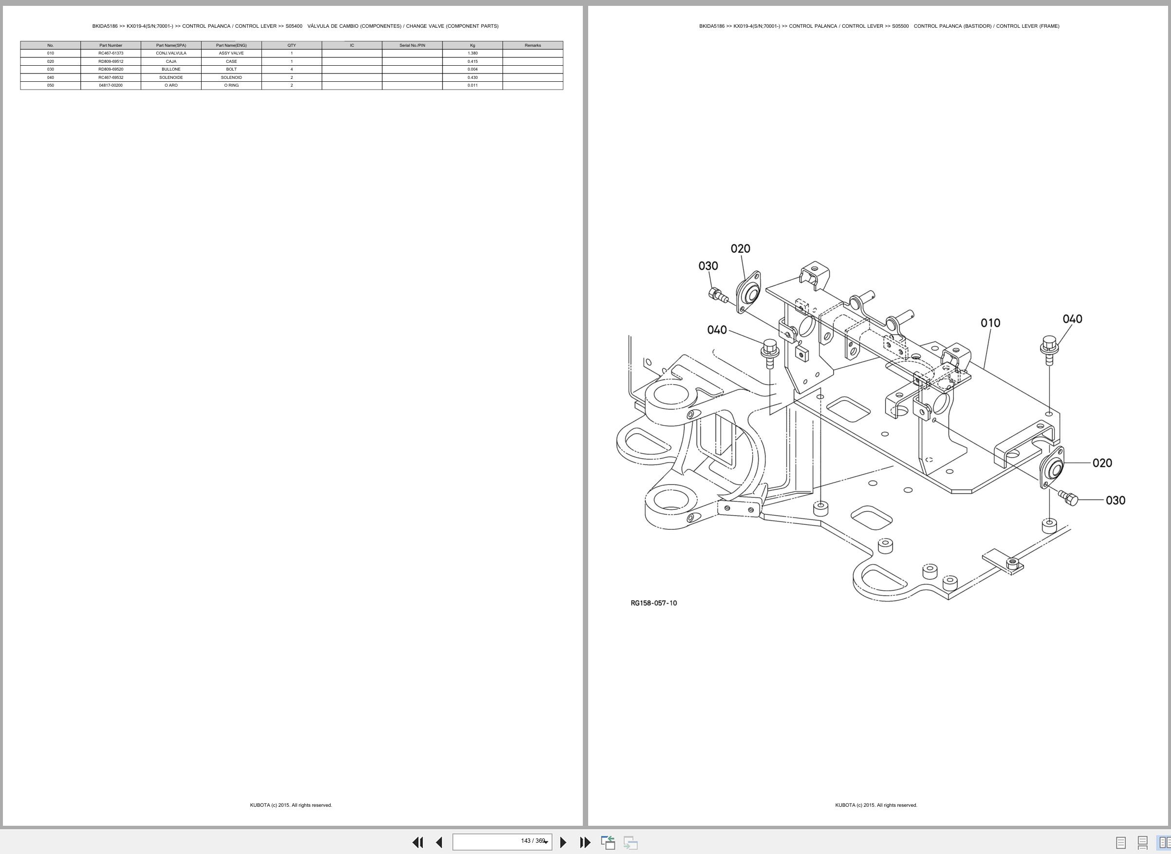 Kubota Excavator KX019 4 70001 Spare Parts Catalog EN ES (2)