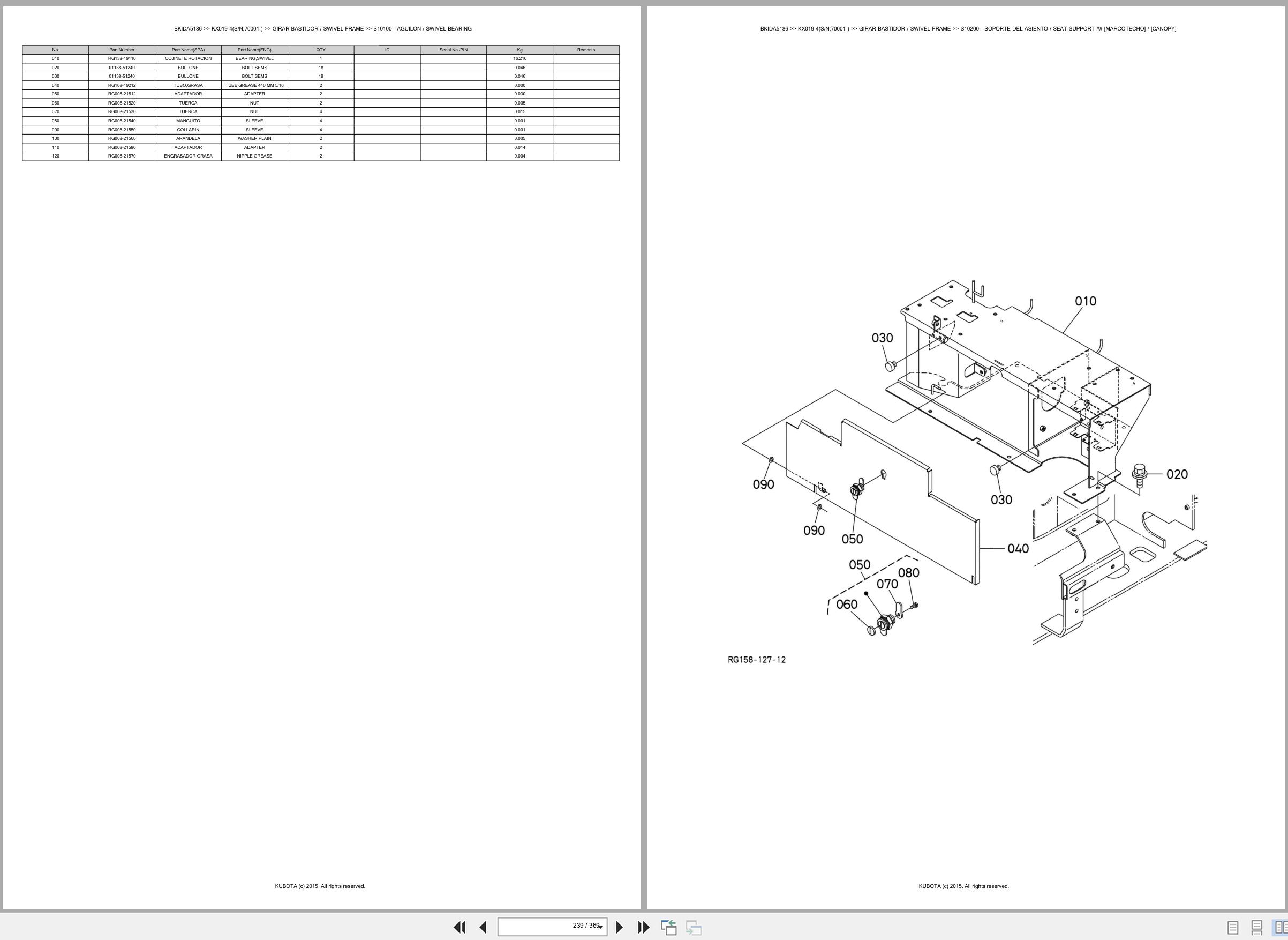 Kubota Excavator KX019 4 70001 Spare Parts Catalog EN ES (3)