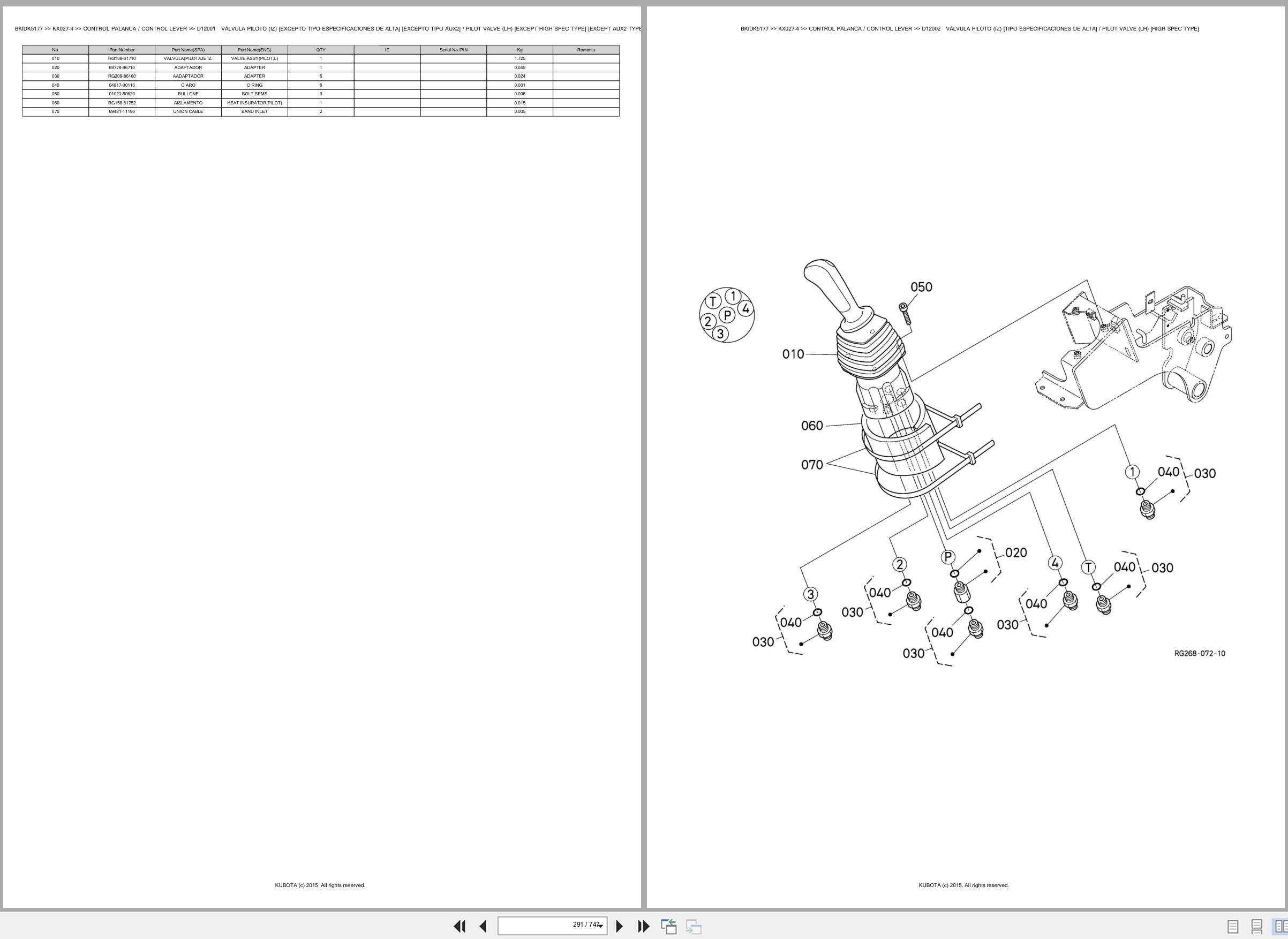 Kubota Excavator KX027 4 Spare Parts Catalog EN ES (2)