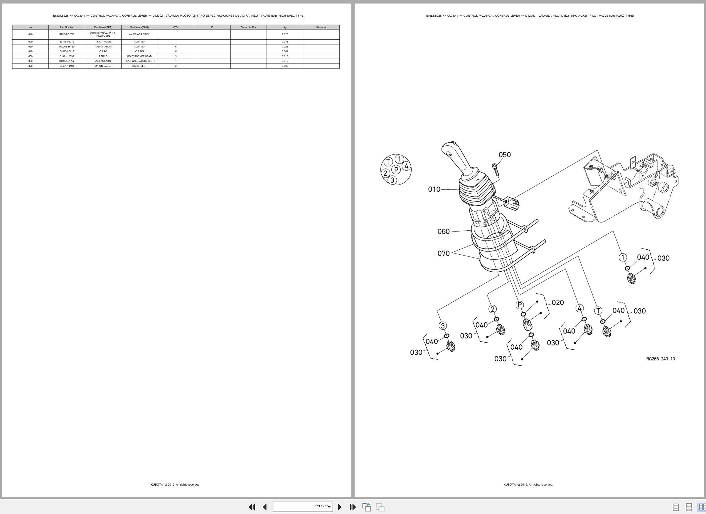 Kubota Excavator KX030 4 Spare Parts Catalog EN ES (2)