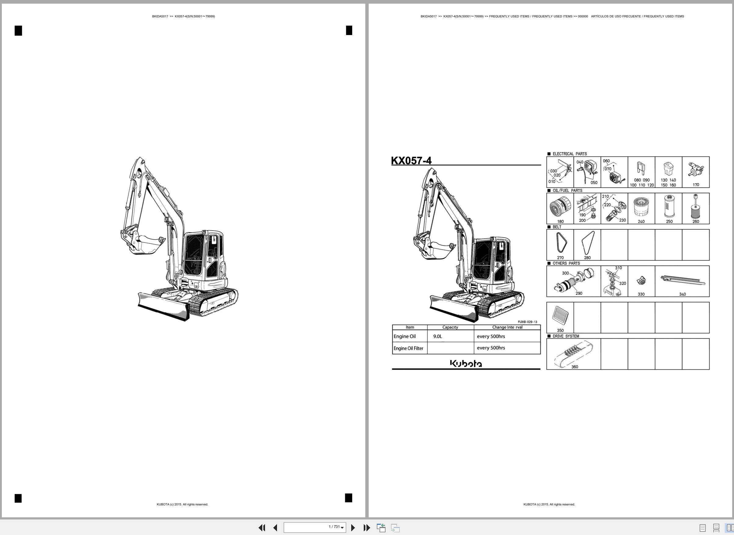 Kubota Excavator KX057 4 50001 79999 Spare Parts Catalog EN ES (1)