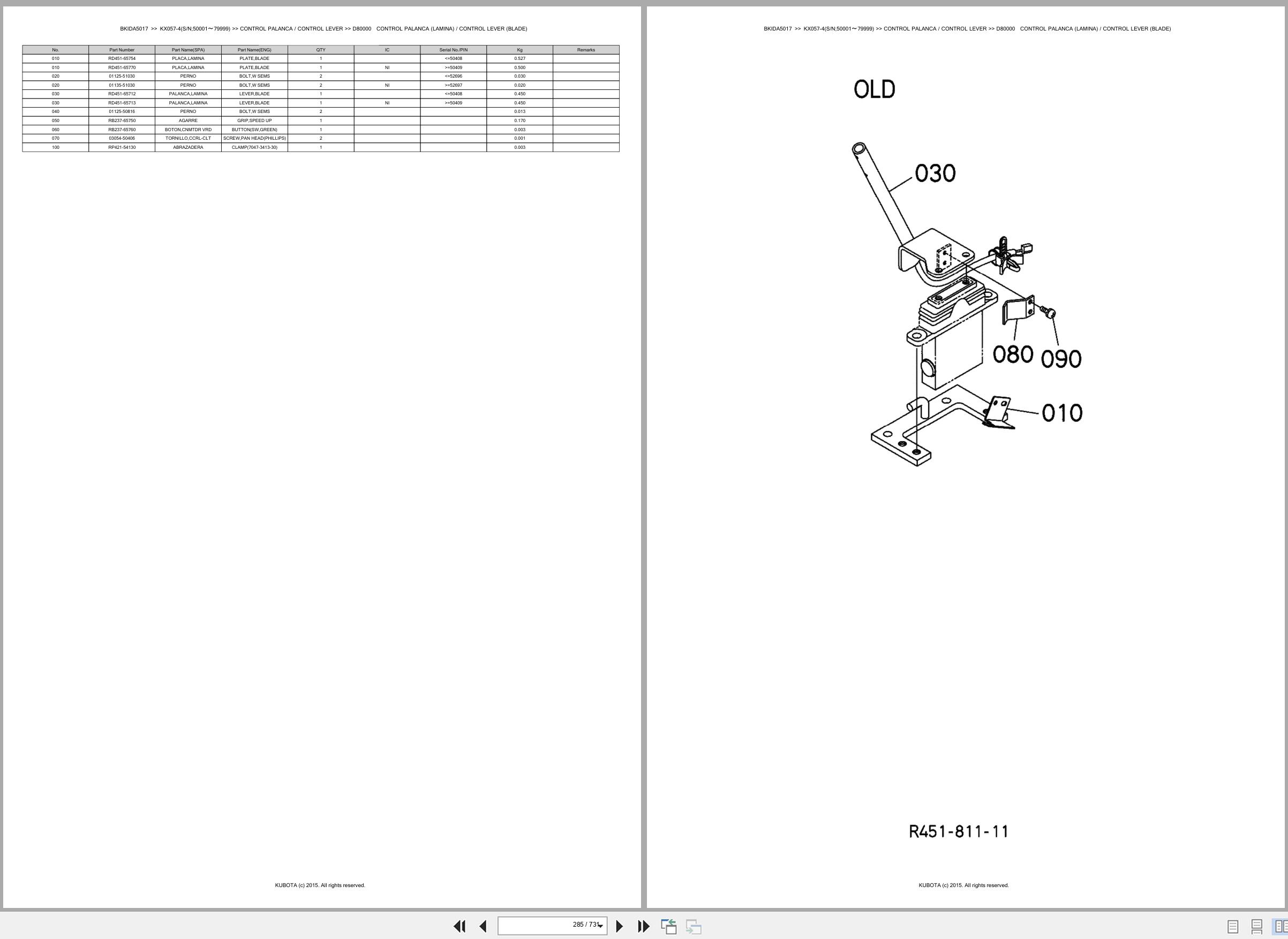 Kubota Excavator KX057 4 50001 79999 Spare Parts Catalog EN ES (2)