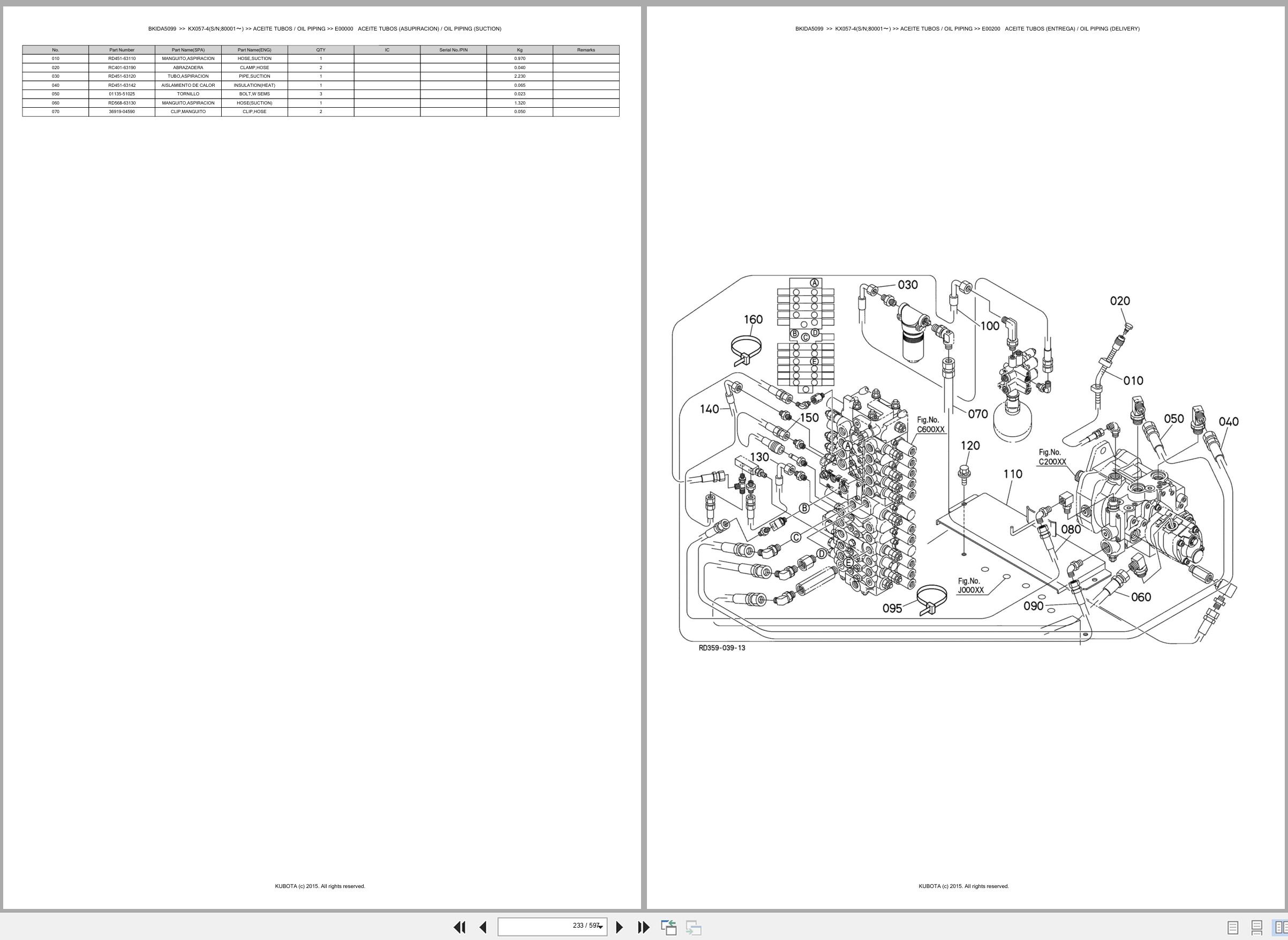 Kubota Excavator KX057 4 80001 Spare Parts Catalog EN ES (2)
