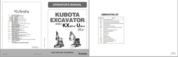Kubota Excavator KX057 4 U55 4 Tier 4 Operators Manual RD358 8131 6 2009 1