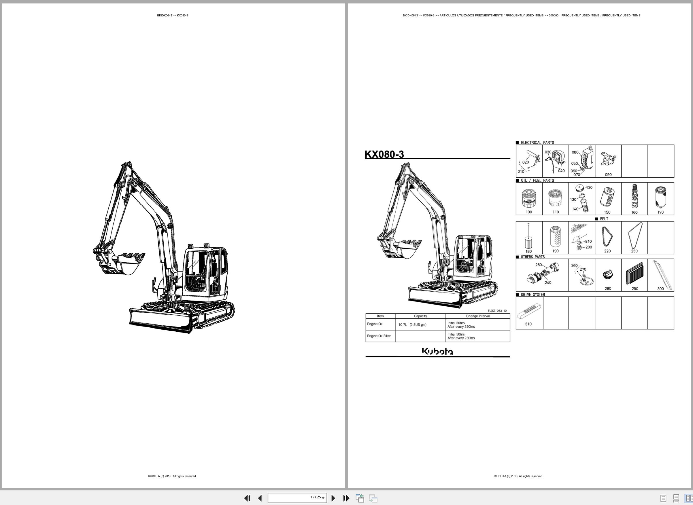 Kubota Excavator KX080 3 Spare Parts Catalog EN ES (1)