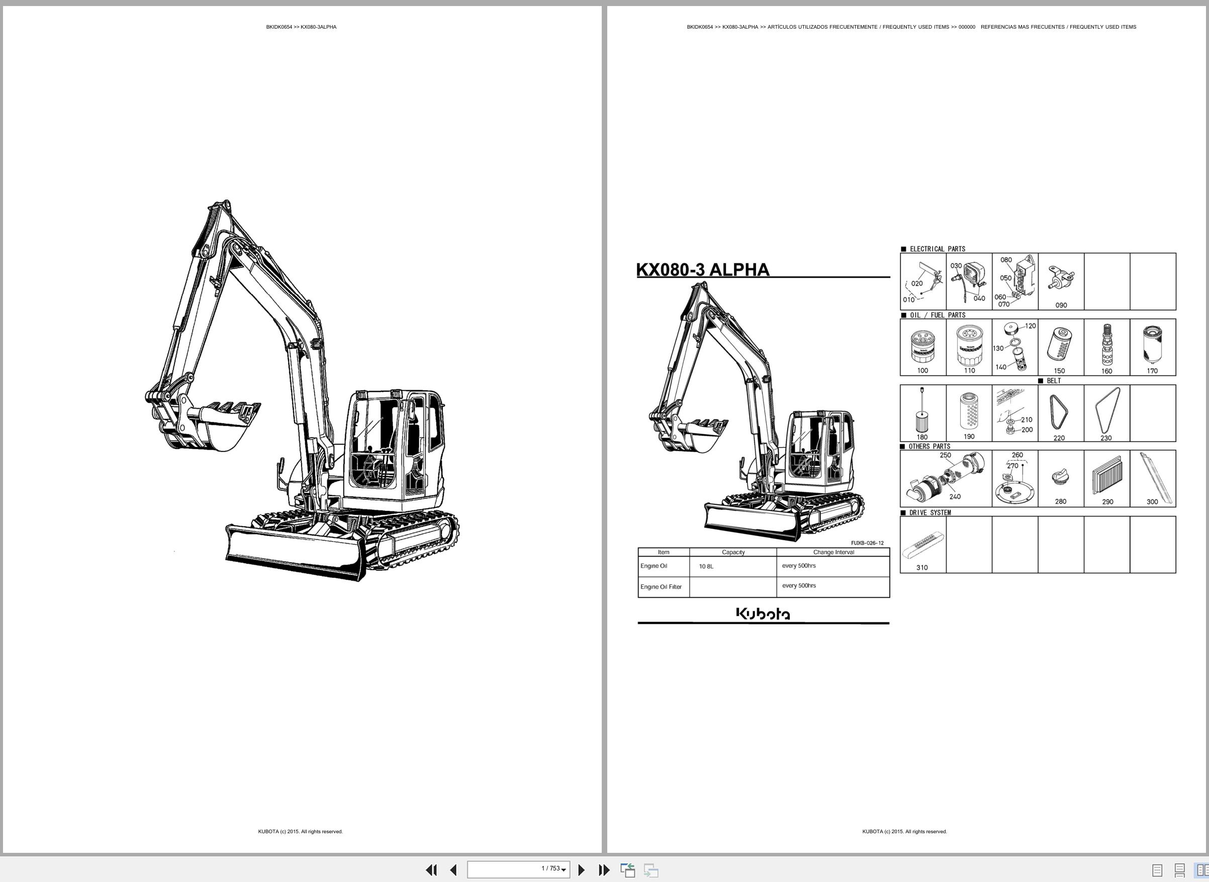 Kubota Excavator KX080 3ALPHA Spare Parts Catalog EN ES (1)