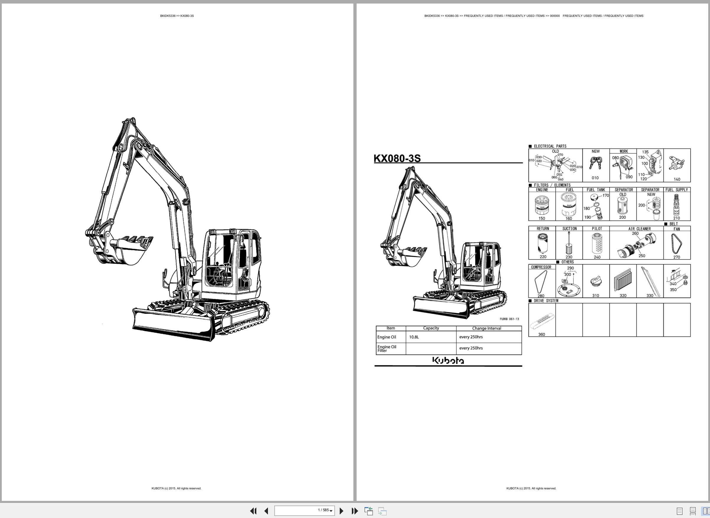 Kubota Excavator KX080 3S Only For Asian Market Spare Parts Catalog EN ES (1)