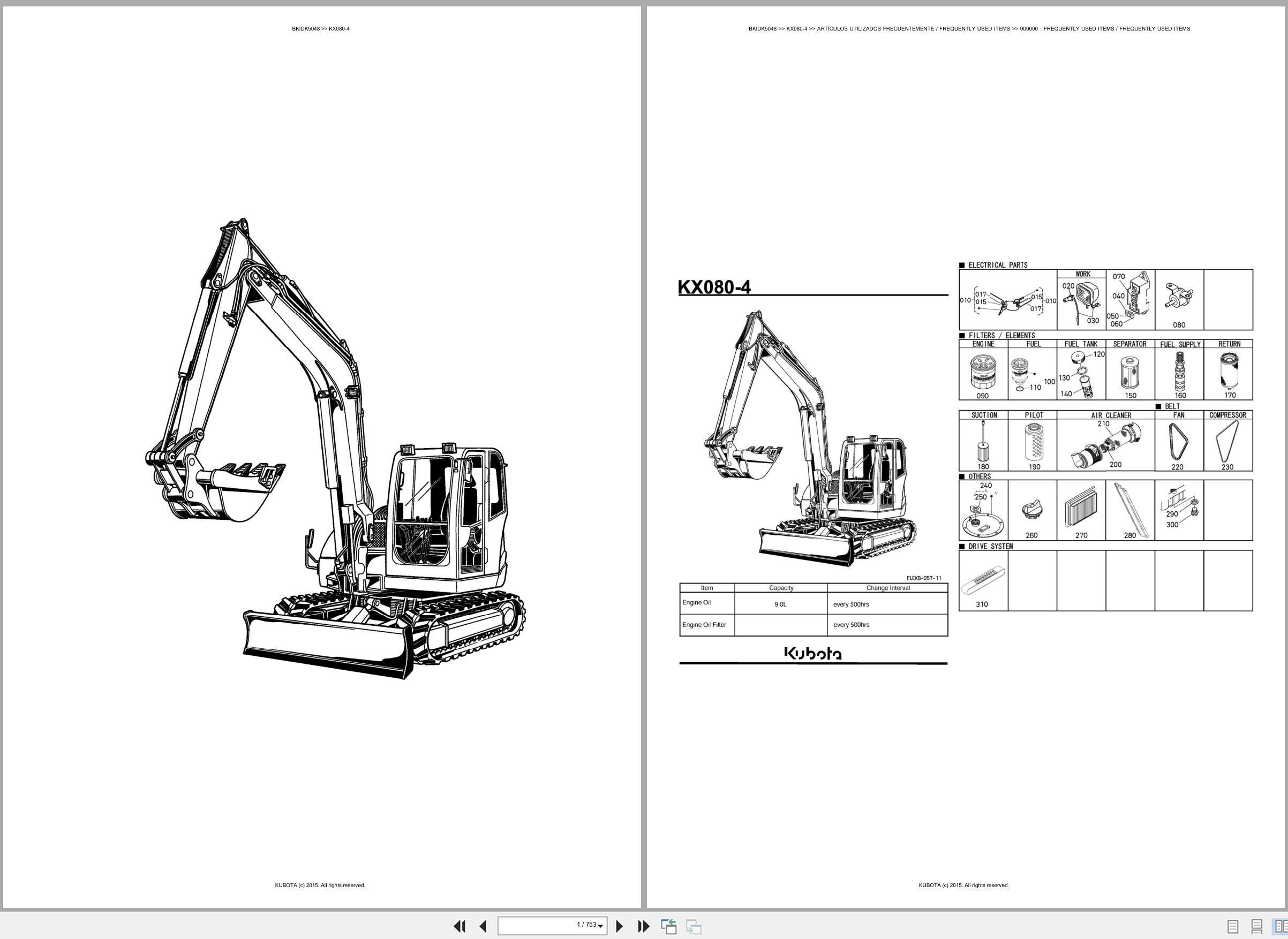 Kubota Excavator KX080 4 Spare Parts Catalog EN ES (1)