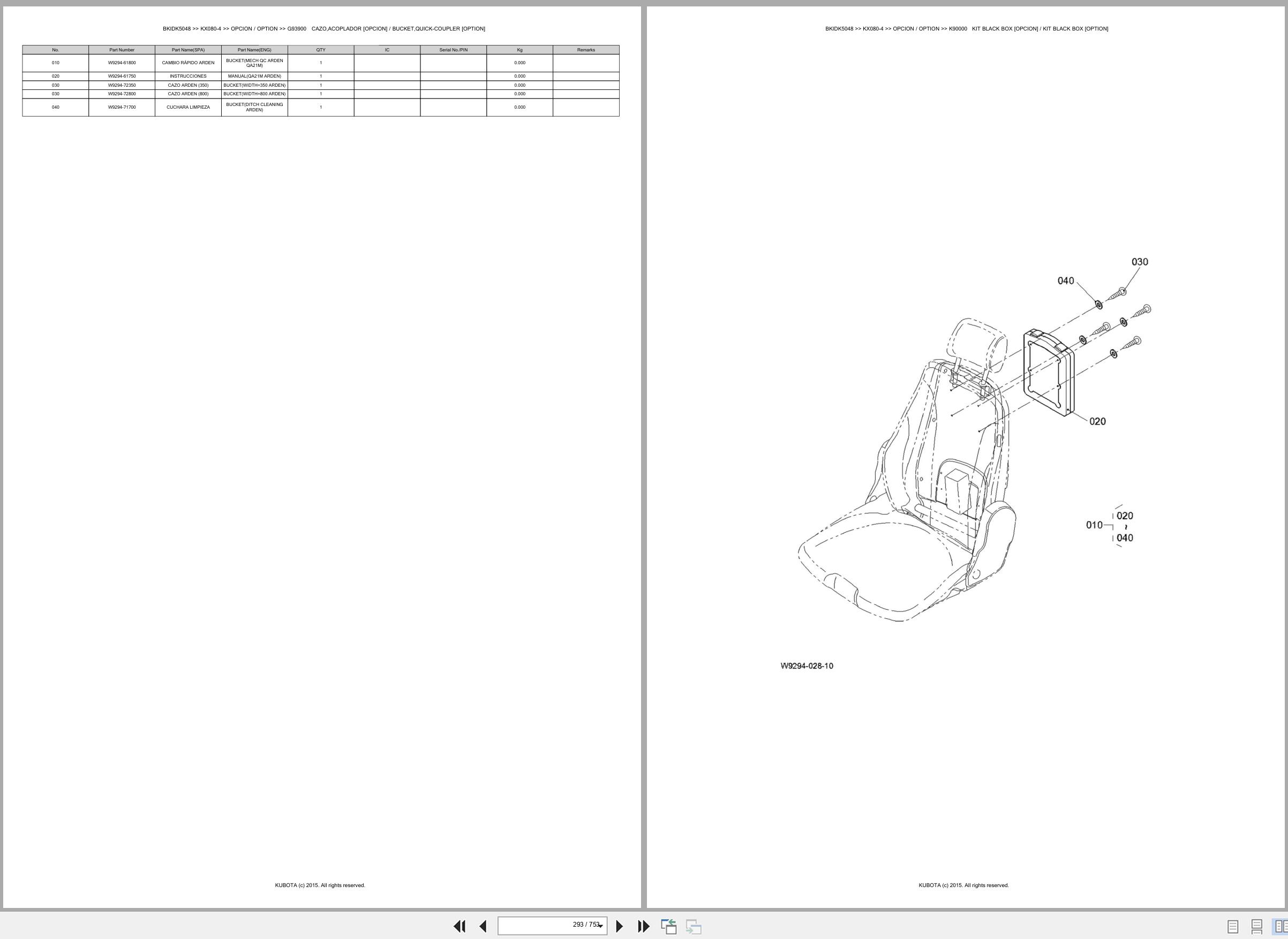 Kubota Excavator KX080 4 Spare Parts Catalog EN ES (2)