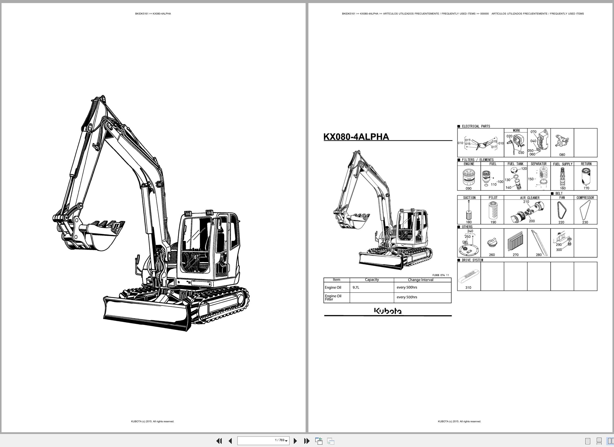 Kubota Excavator KX080 4ALPHA Spare Parts Catalog EN ES (1)