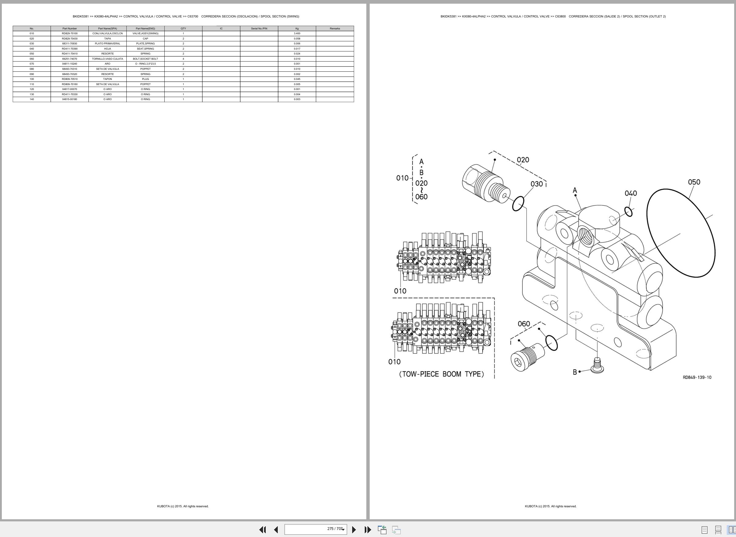 Kubota Excavator KX080 4ALPHA2 Spare Parts Catalog EN ES (2)