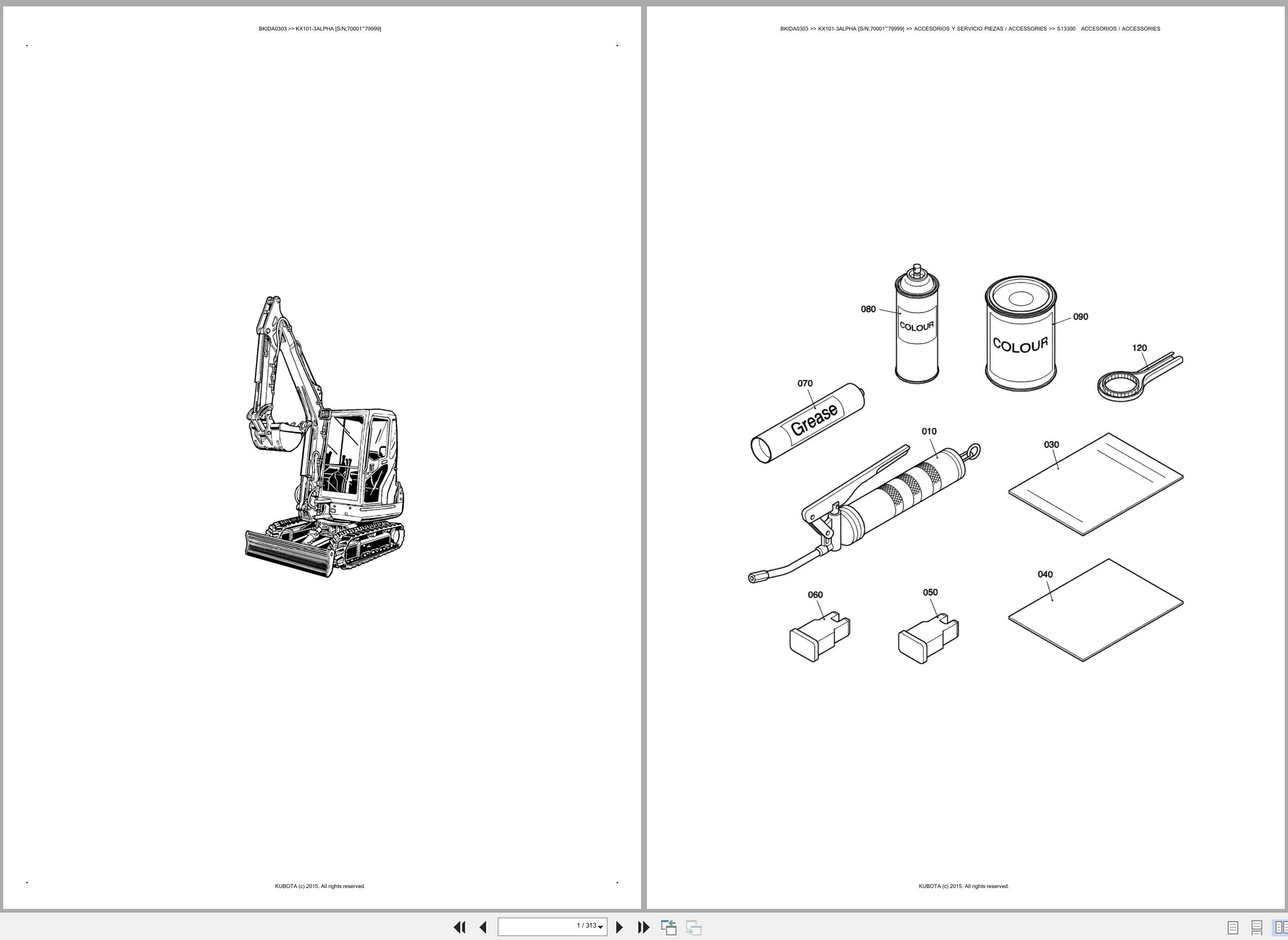 Kubota Excavator KX101 3ALPHA 70001 79999 Spare Parts Catalog EN ES (1)