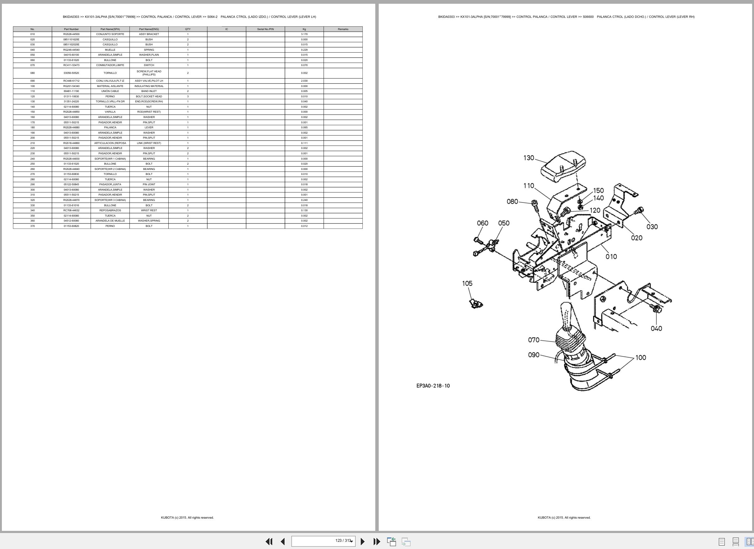 Kubota Excavator KX101 3ALPHA 70001 79999 Spare Parts Catalog EN ES (2)