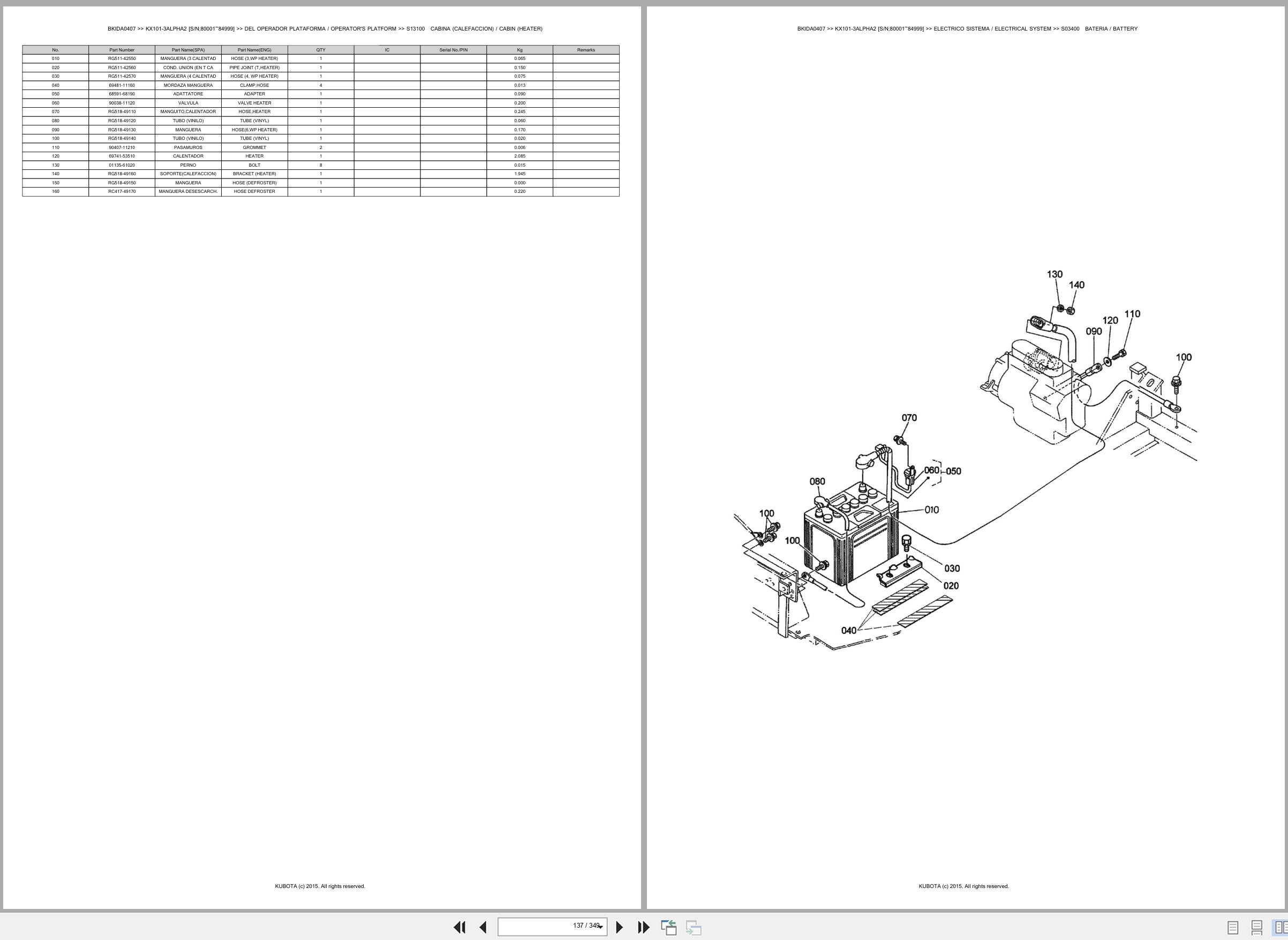 Kubota Excavator KX101 3ALPHA2 80001 84999 Spare Parts Catalog EN ES (2)