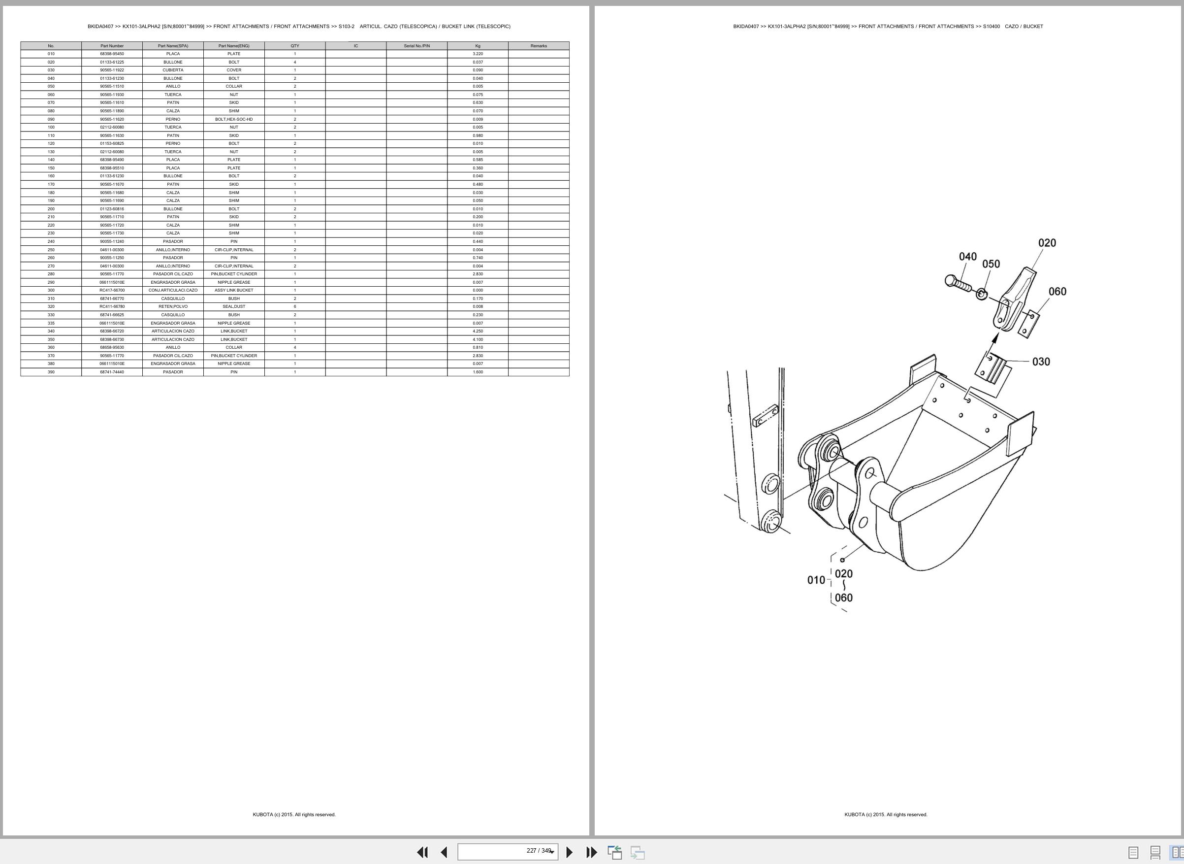 Kubota Excavator KX101 3ALPHA2 80001 84999 Spare Parts Catalog EN ES (3)