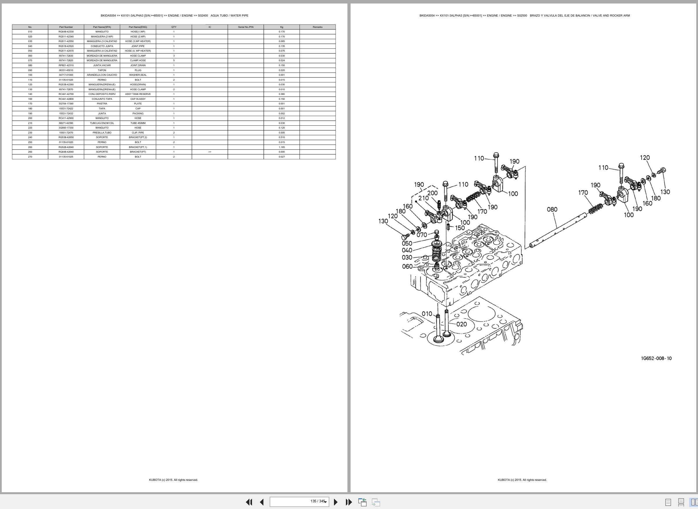 Kubota Excavator KX101 3ALPHA3 85001 Spare Parts Catalog EN ES (2)