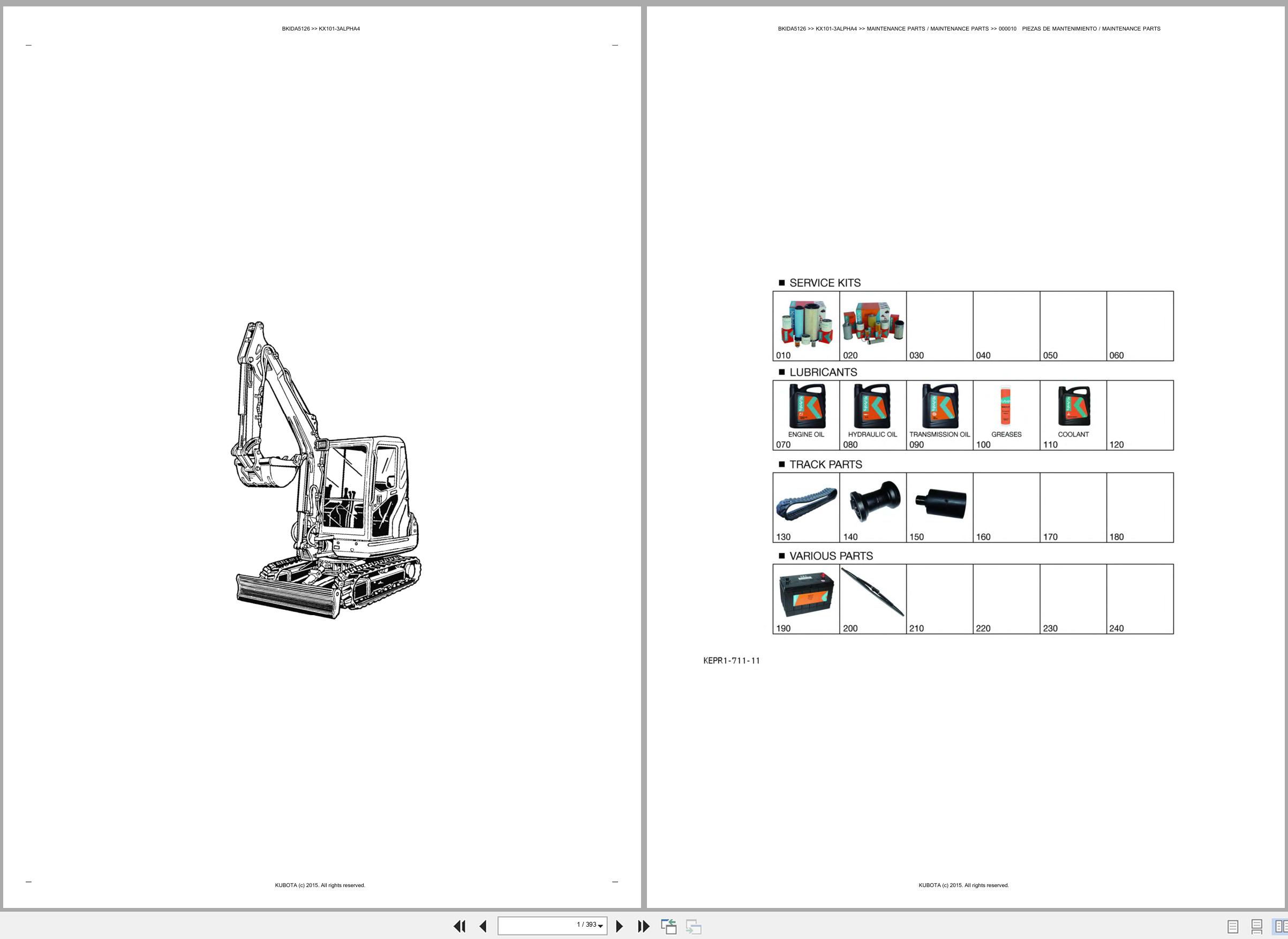 Kubota Excavator KX101 3ALPHA4 Spare Parts Catalog EN ES (1)