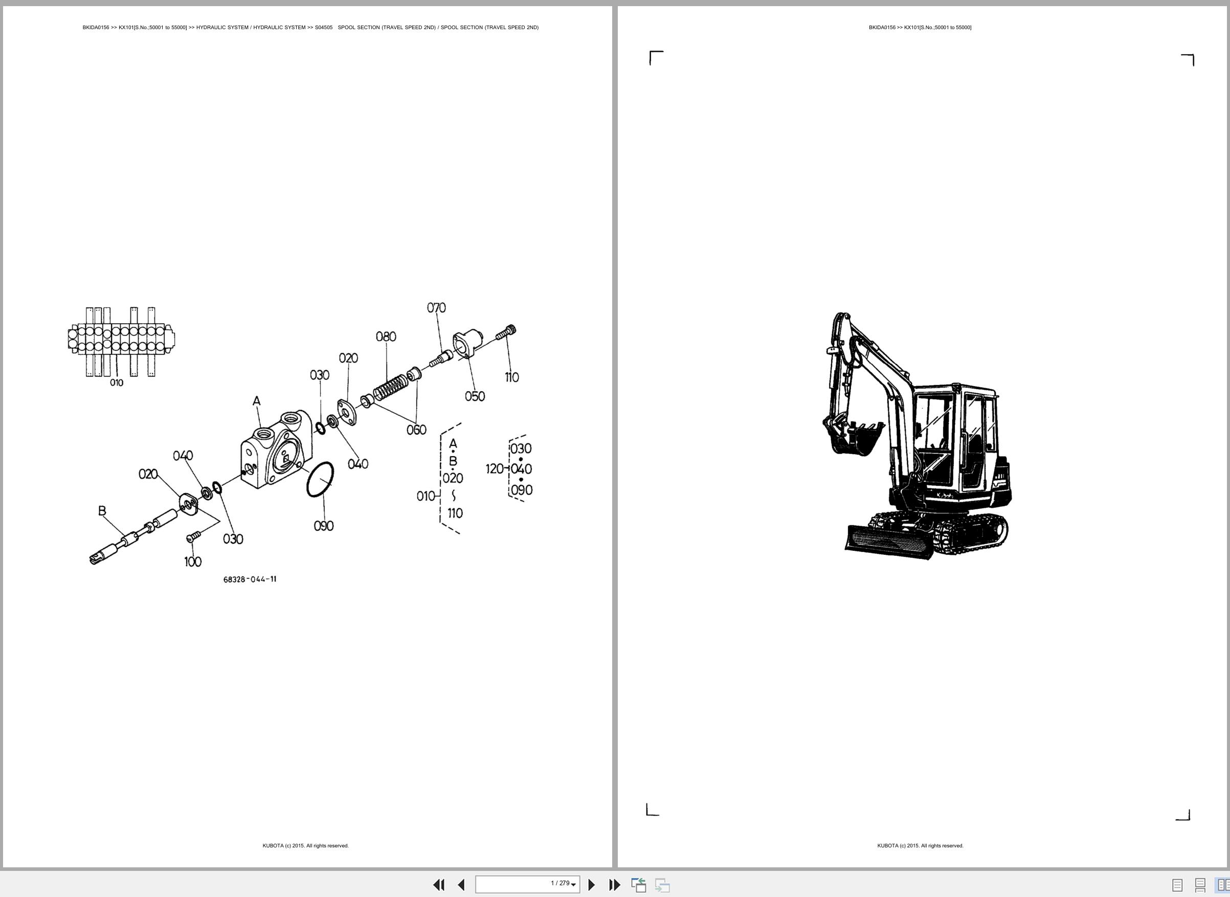 Kubota Excavator KX101 50001 55000 Spare Parts Catalog EN ES (1)